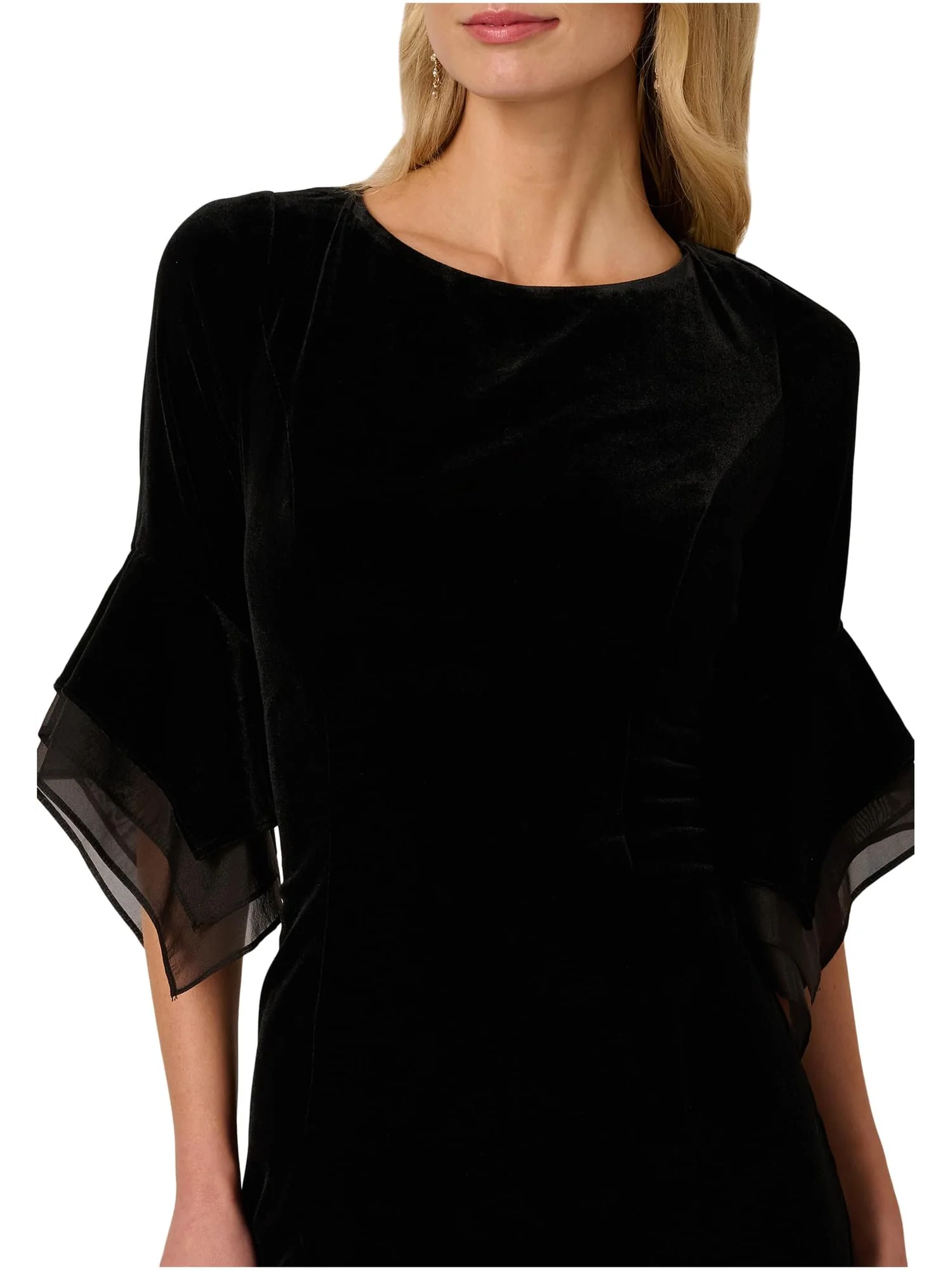 Платье Adrianna Papell Velvet Bell Sleeve Short Dress — изображение 3 из 3, черный