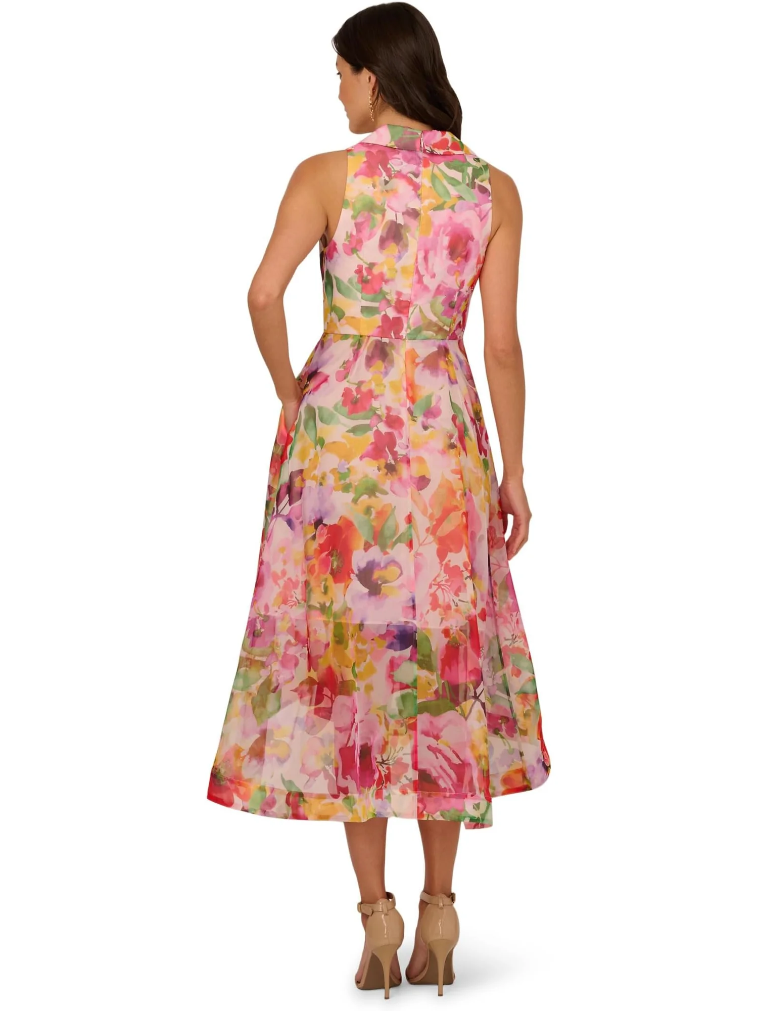 Платье Adrianna Papell Printed High-Low Dress — изображение 2 из 3, розовый мульти