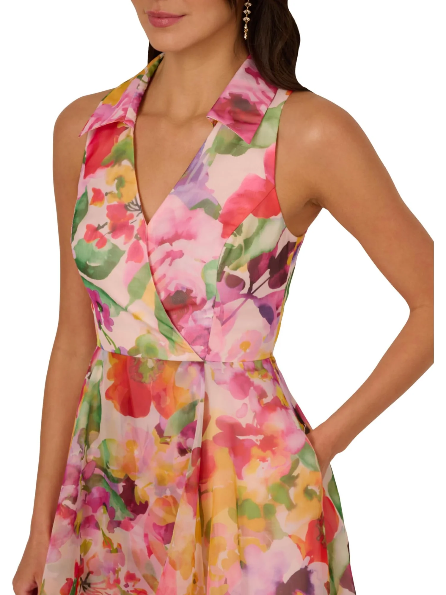 Платье Adrianna Papell Printed High-Low Dress — изображение 3 из 3, розовый мульти