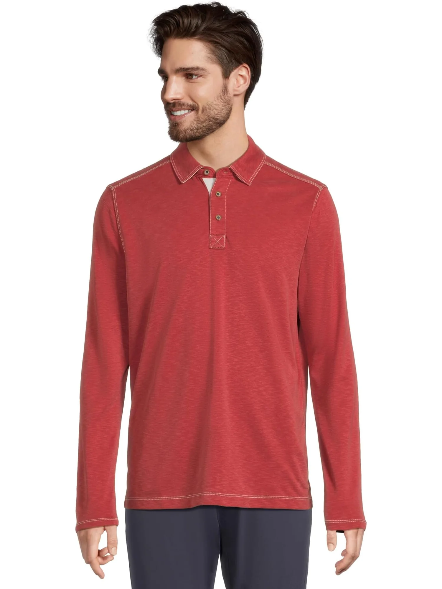 Поло Johnston & Murphy Vintage Slub Long-Sleeve Polo — изображение 1 из 5, красный