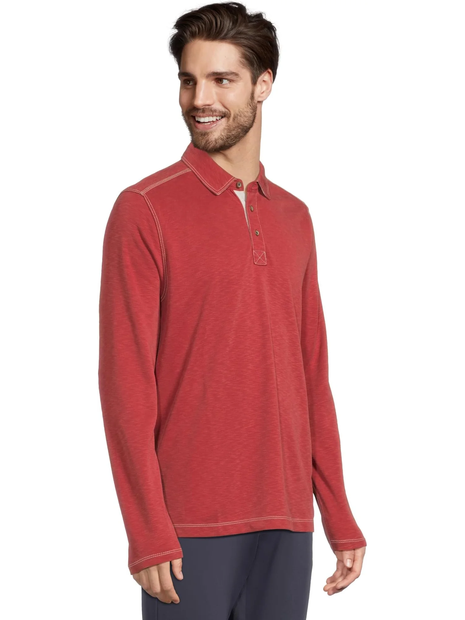 Поло Johnston & Murphy Vintage Slub Long-Sleeve Polo — изображение 2 из 5, красный