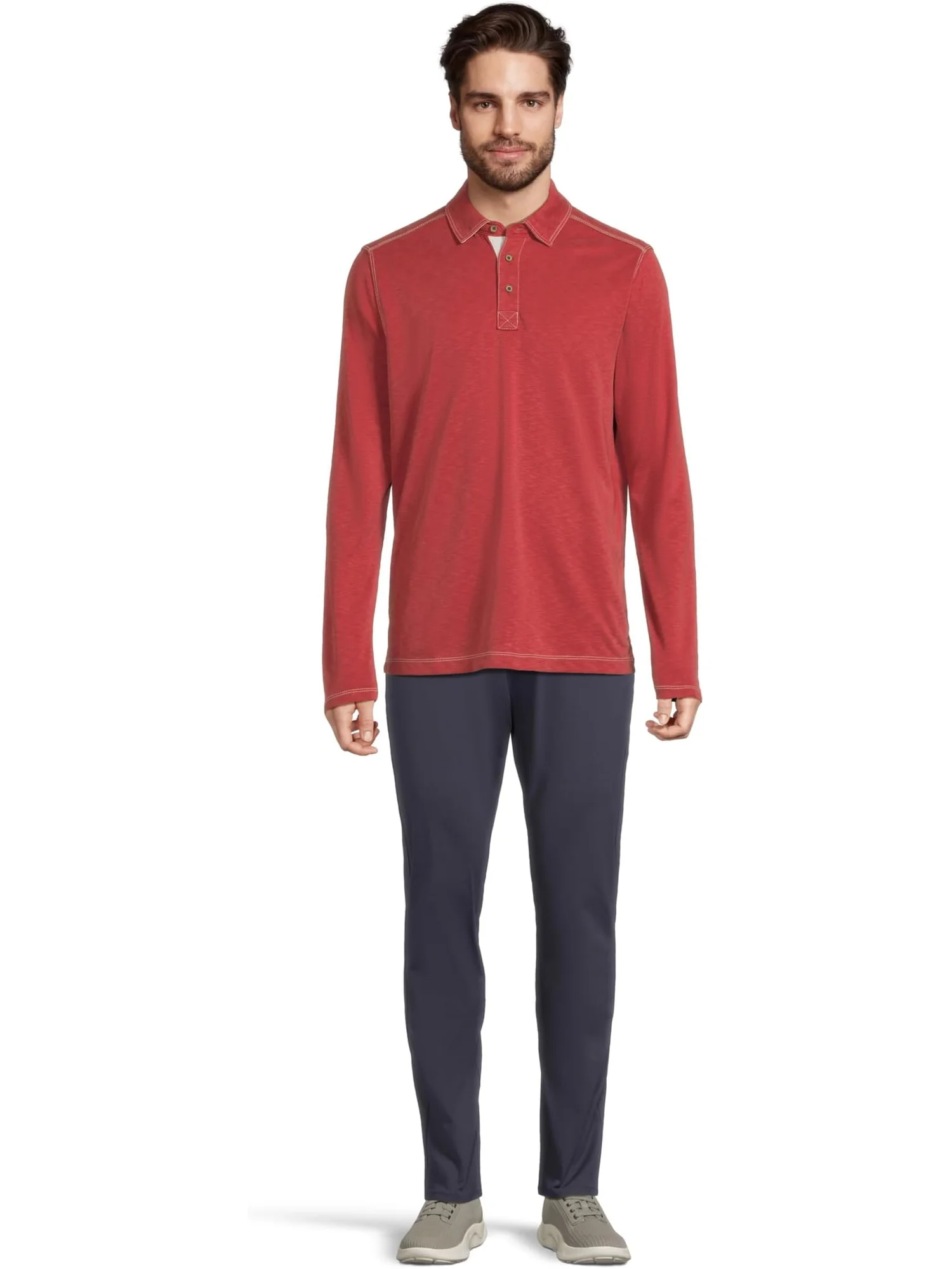 Поло Johnston & Murphy Vintage Slub Long-Sleeve Polo — изображение 5 из 5, красный