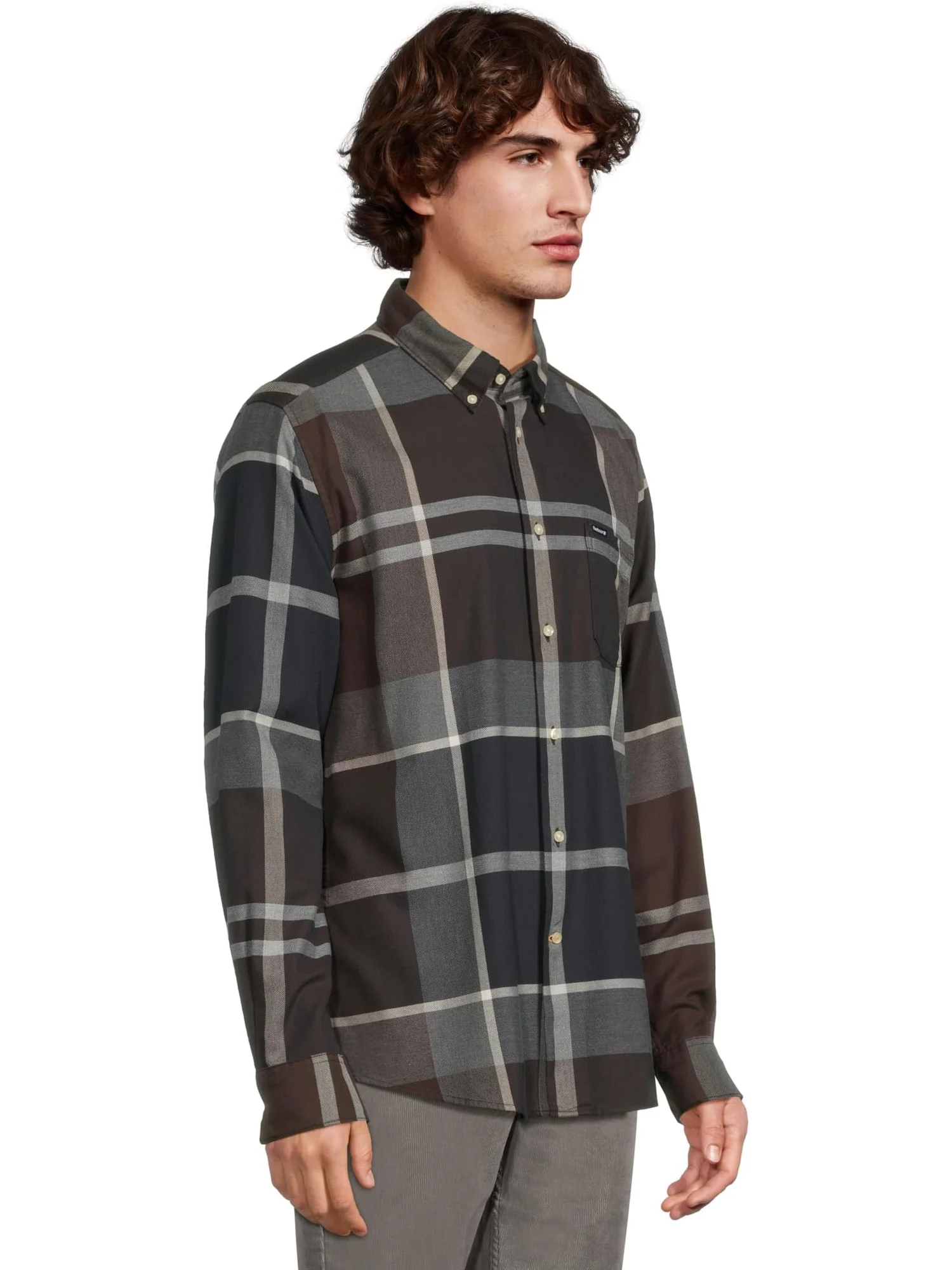 Мужская рубашка Dunoon Tallored Barbour, Midnight Oak Tartan — изображение 2 из 5, коричневый
