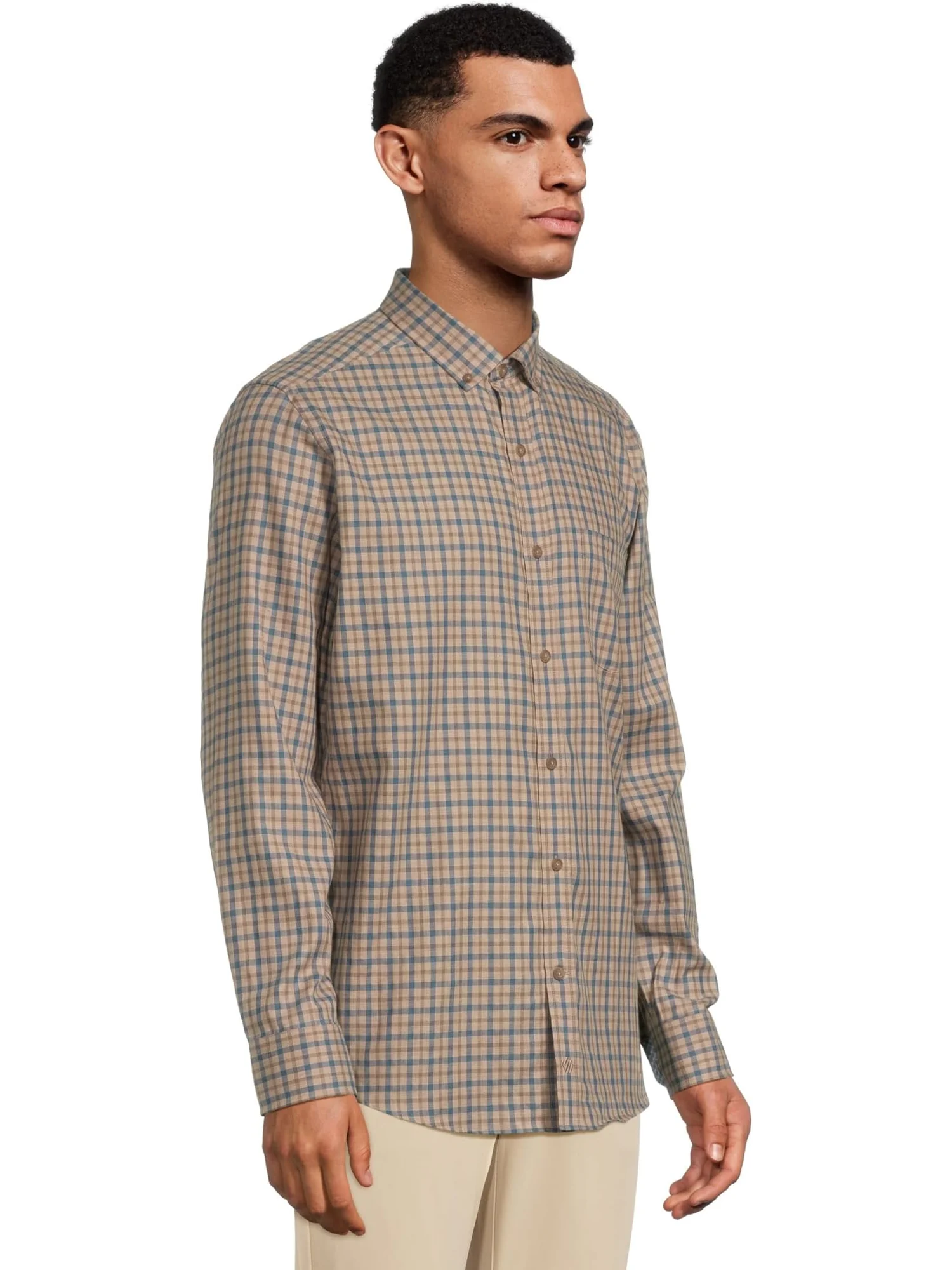 Рубашка Johnston & Murphy Heathered Shirt — изображение 2 из 5, коричневый/темно-синий