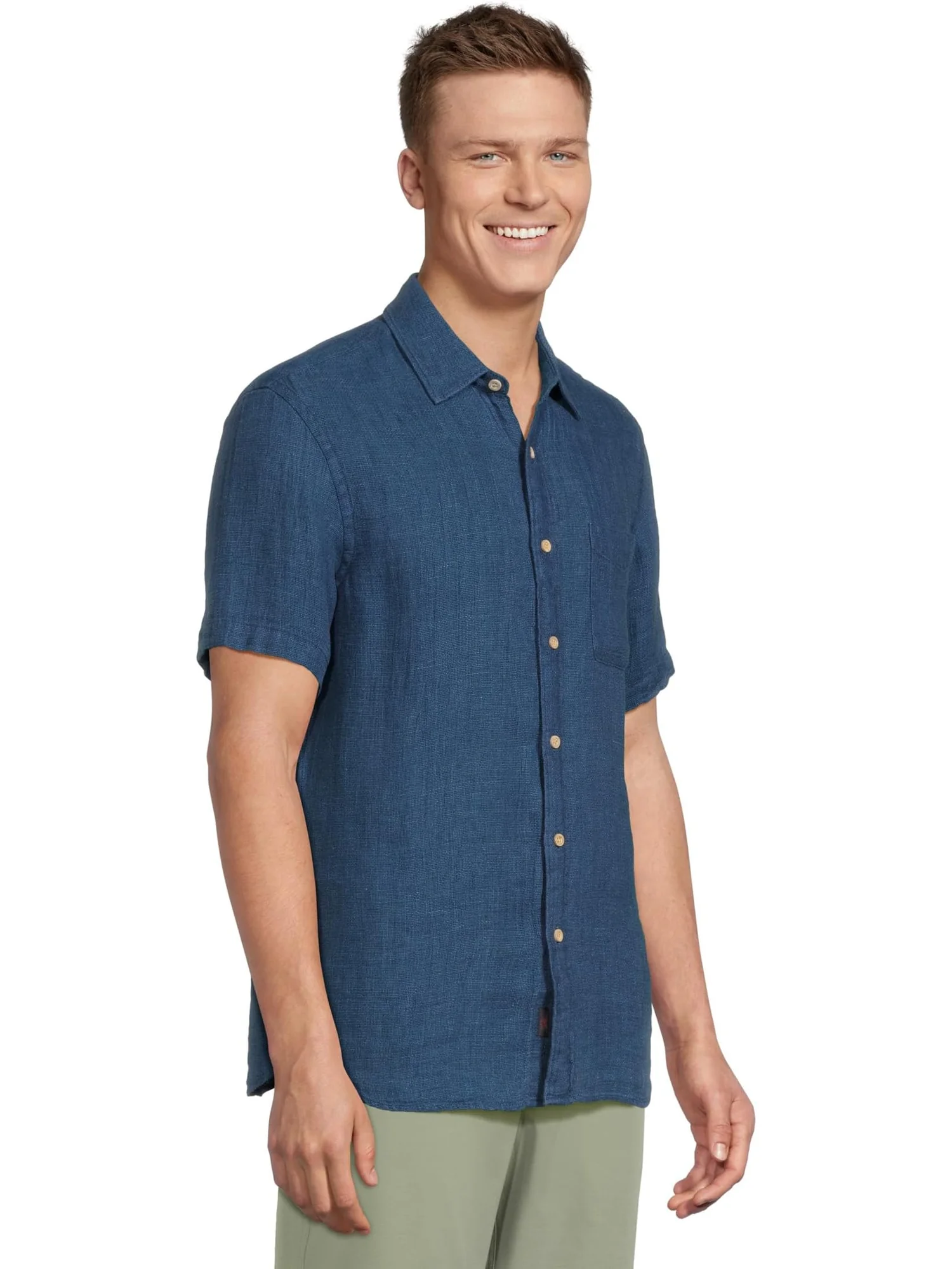 Рубашка Faherty Short Sleeve Palma Linen Shirt — изображение 2 из 5, индиго