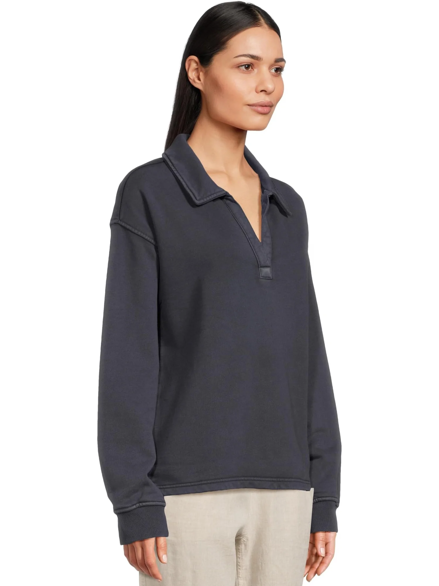 Толстовка L.L.Bean Sunwashed Sweatshirt Splitneck Polo — изображение 2 из 5, классический темно-синий