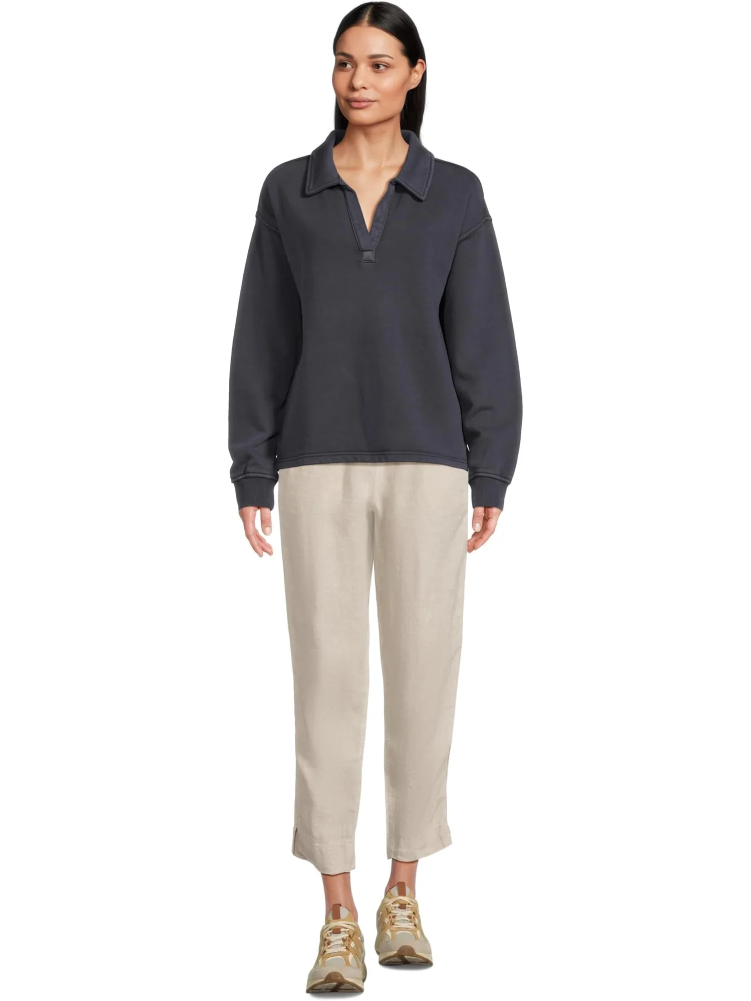 Толстовка L.L.Bean Sunwashed Sweatshirt Splitneck Polo — изображение 5 из 5, классический темно-синий