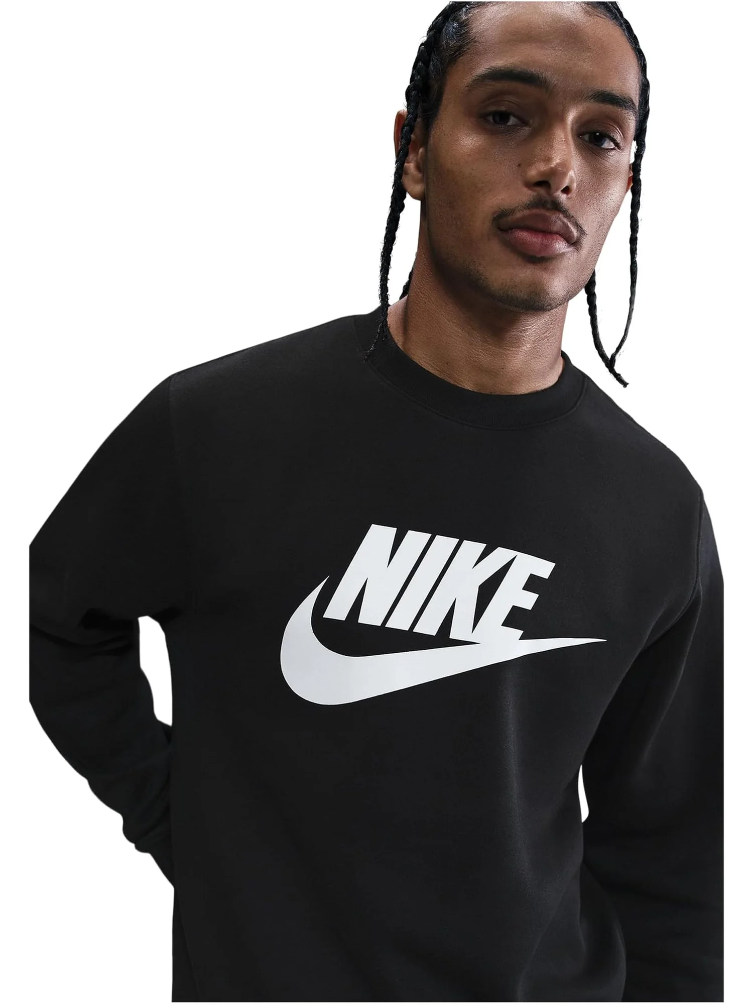 Толстовка Nike Club Brushed Fleece Crew — изображение 3 из 3, черный/белый