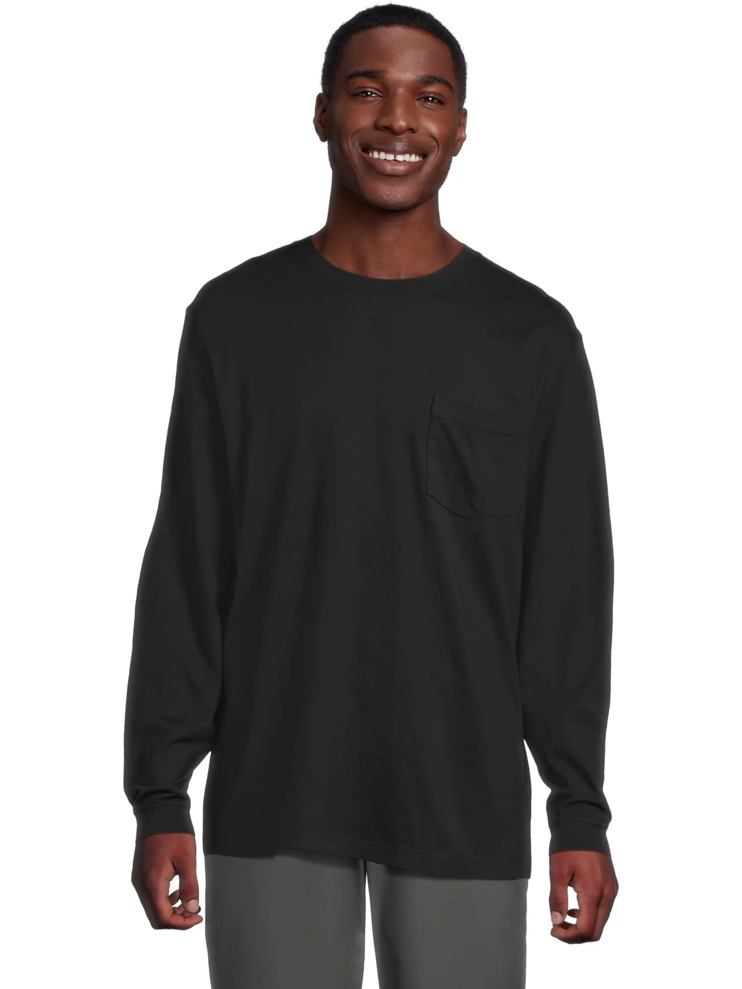 Футболка L.L.Bean Carefree Unshrinkable Tee With Pocket Traditional Fit Long-sleeve — изображение 1 из 5, черный