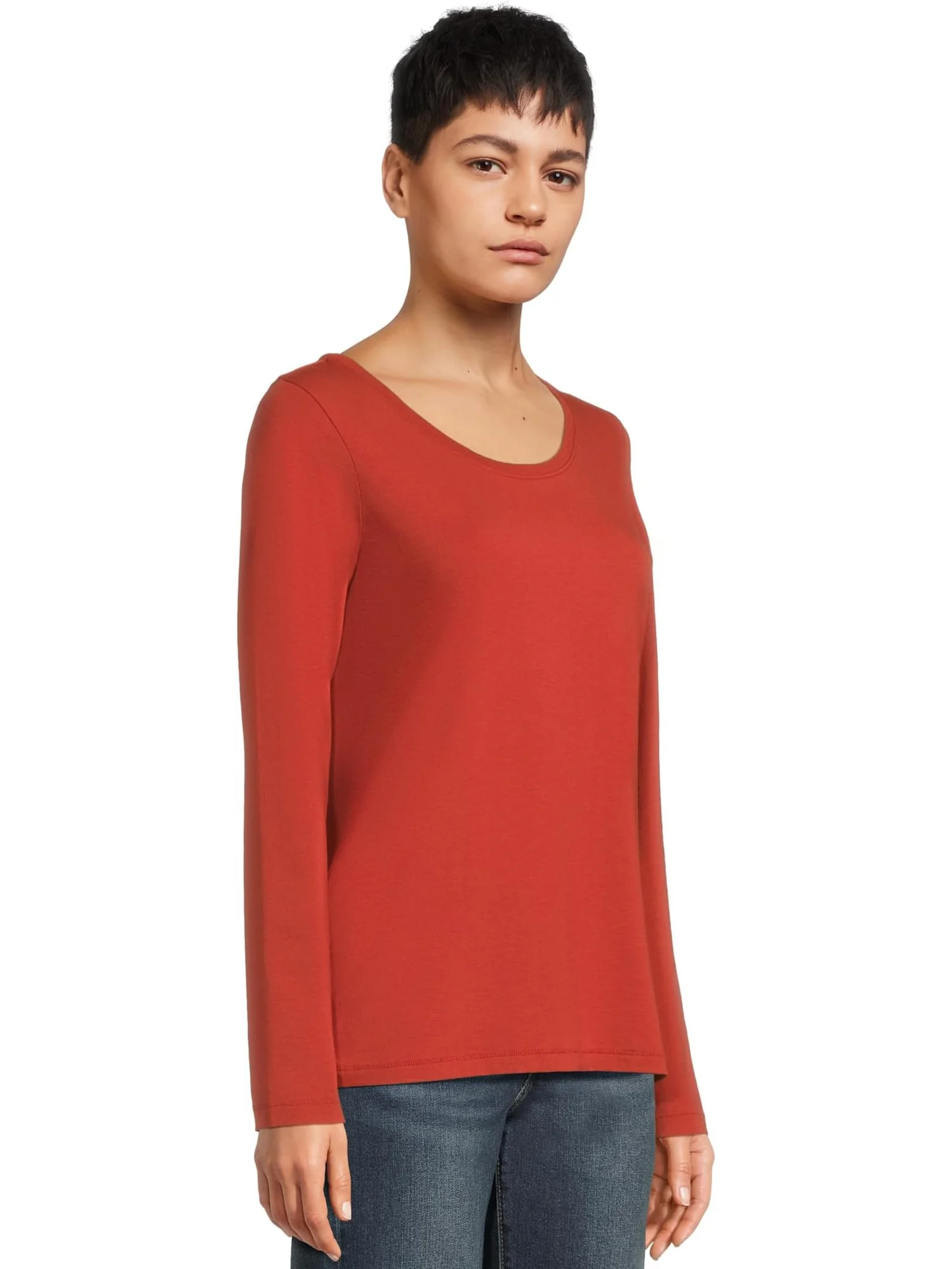 Футболка L.L.Bean Soft Stretch Supima Tee Scoop Neck Long Sleeve — изображение 2 из 5, кайенский оранжевый