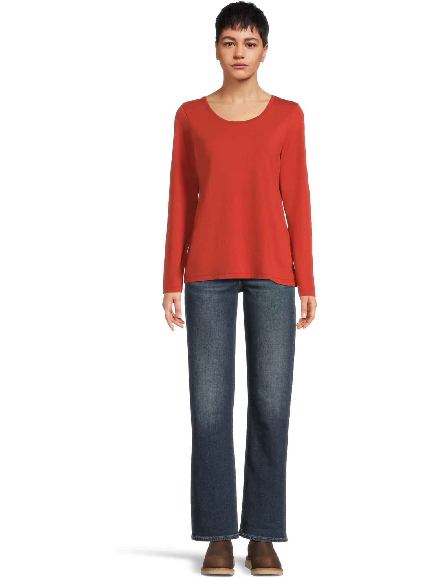 Футболка L.L.Bean Soft Stretch Supima Tee Scoop Neck Long Sleeve — изображение 5 из 5, кайенский оранжевый