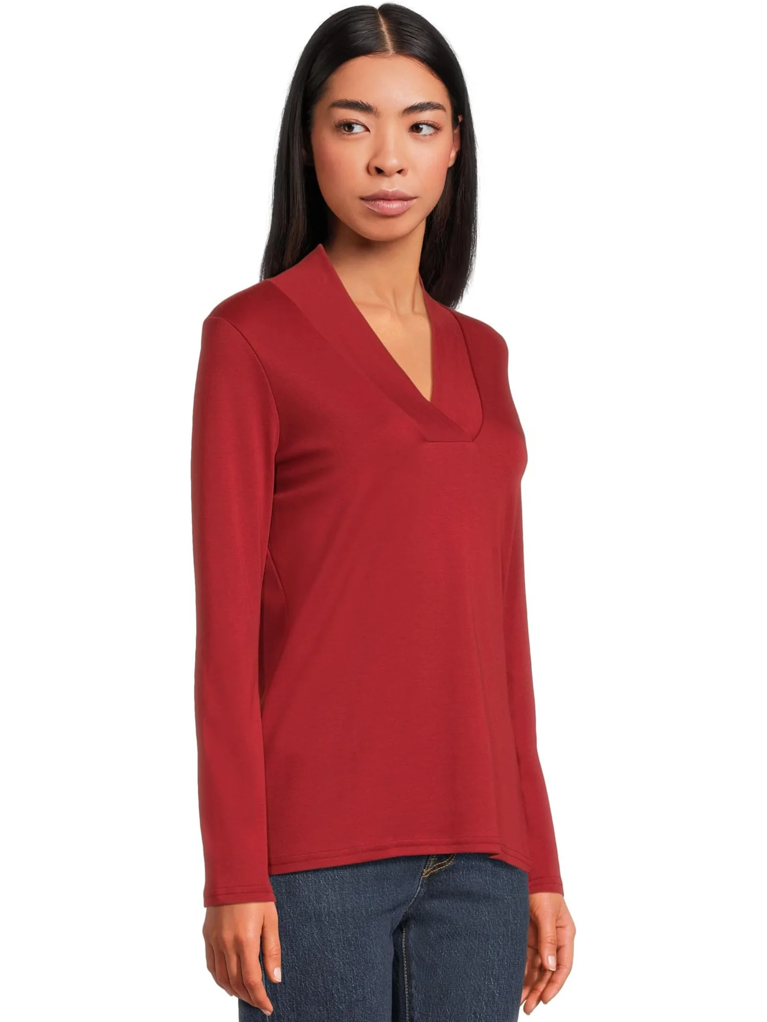 Футболка L.L.Bean Pima Shawl Long-Sleeve Cotton Tee — изображение 2 из 5, красный