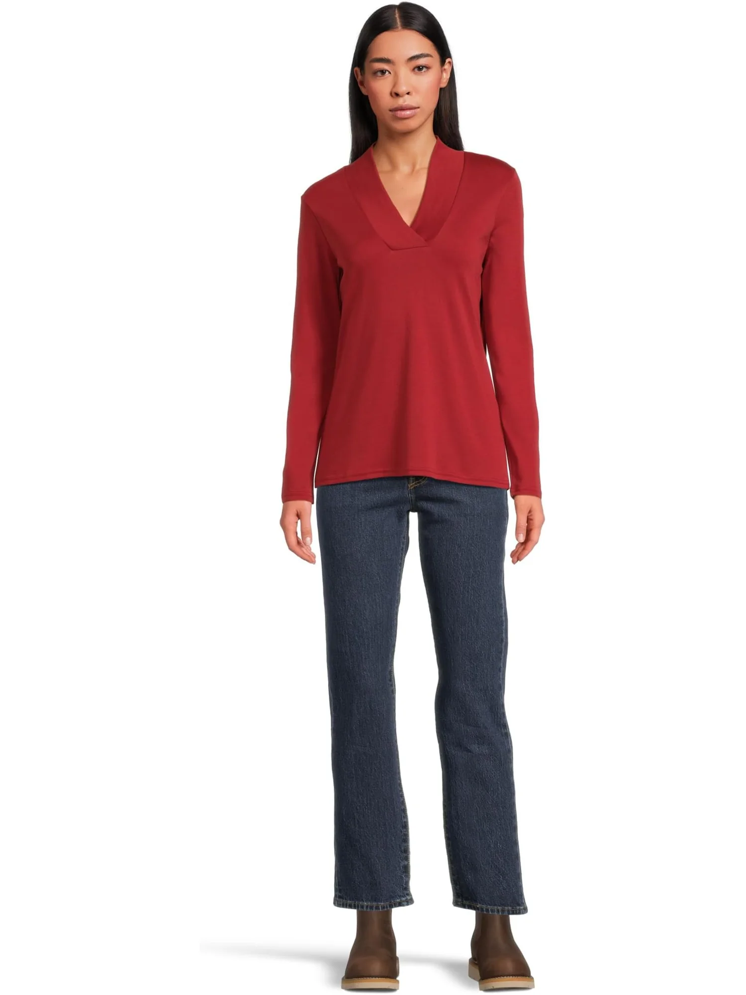 Футболка L.L.Bean Pima Shawl Long-Sleeve Cotton Tee — изображение 5 из 5, красный
