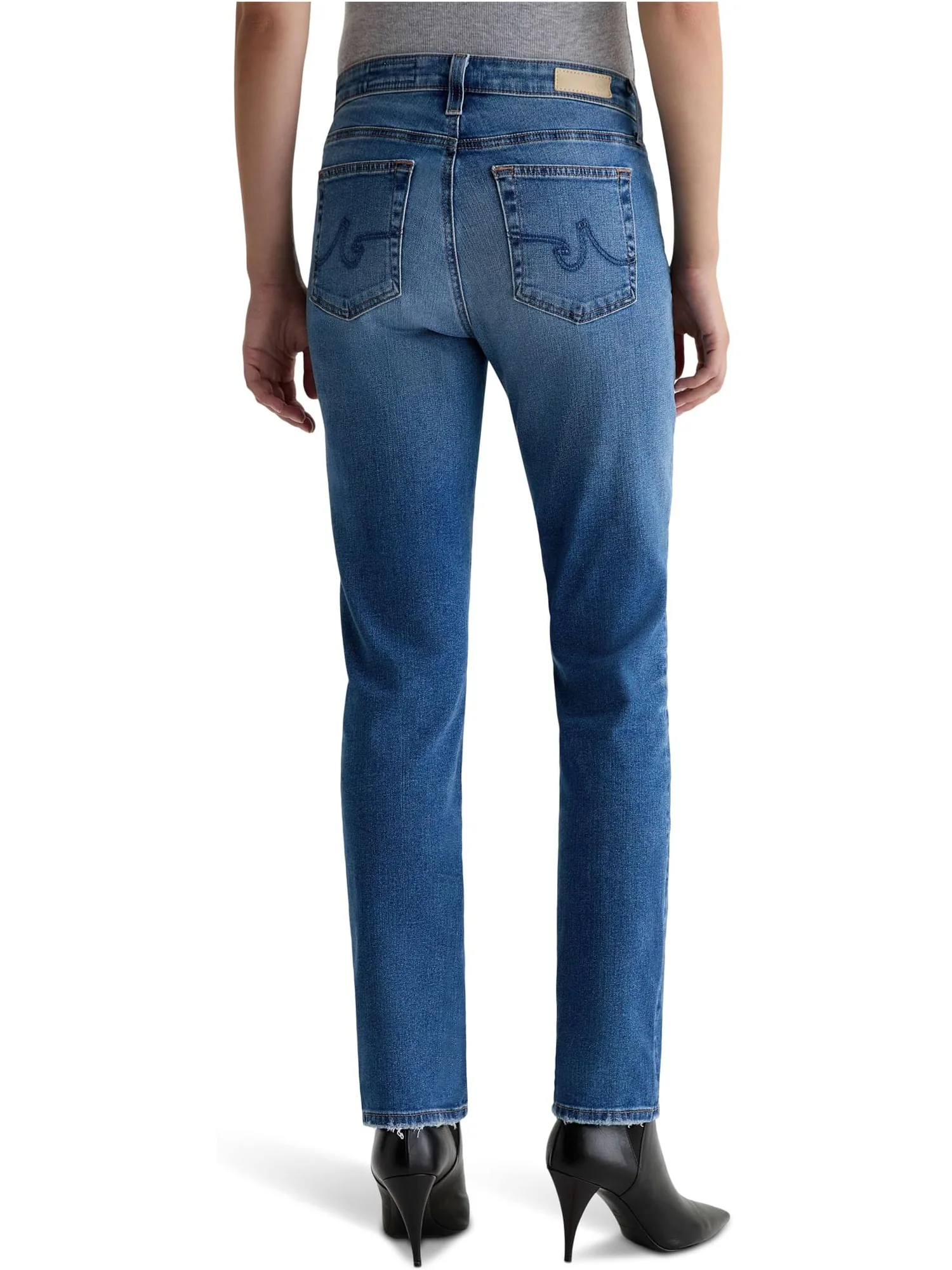 Женские джинсы Mari средней посадки Slim Straight AG Jeans, Tinseltown — изображение 2 из 5, серебристый