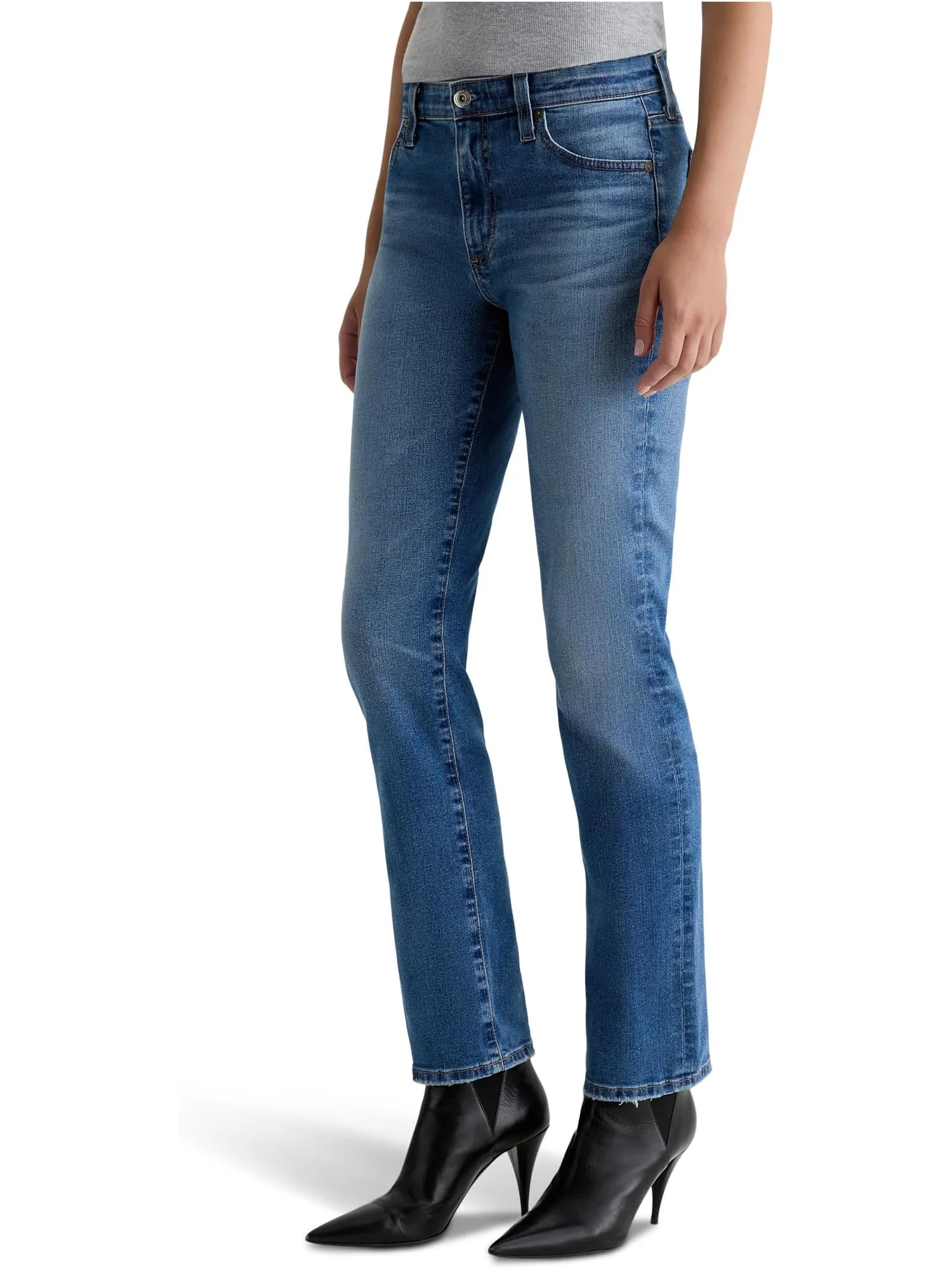 Женские джинсы Mari средней посадки Slim Straight AG Jeans, Tinseltown — изображение 3 из 5, серебристый