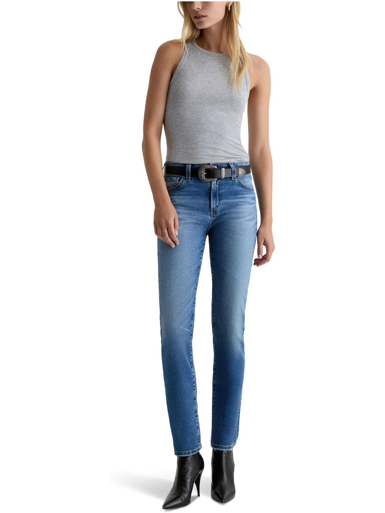Женские джинсы Mari средней посадки Slim Straight AG Jeans, Tinseltown — изображение 5 из 5, серебристый