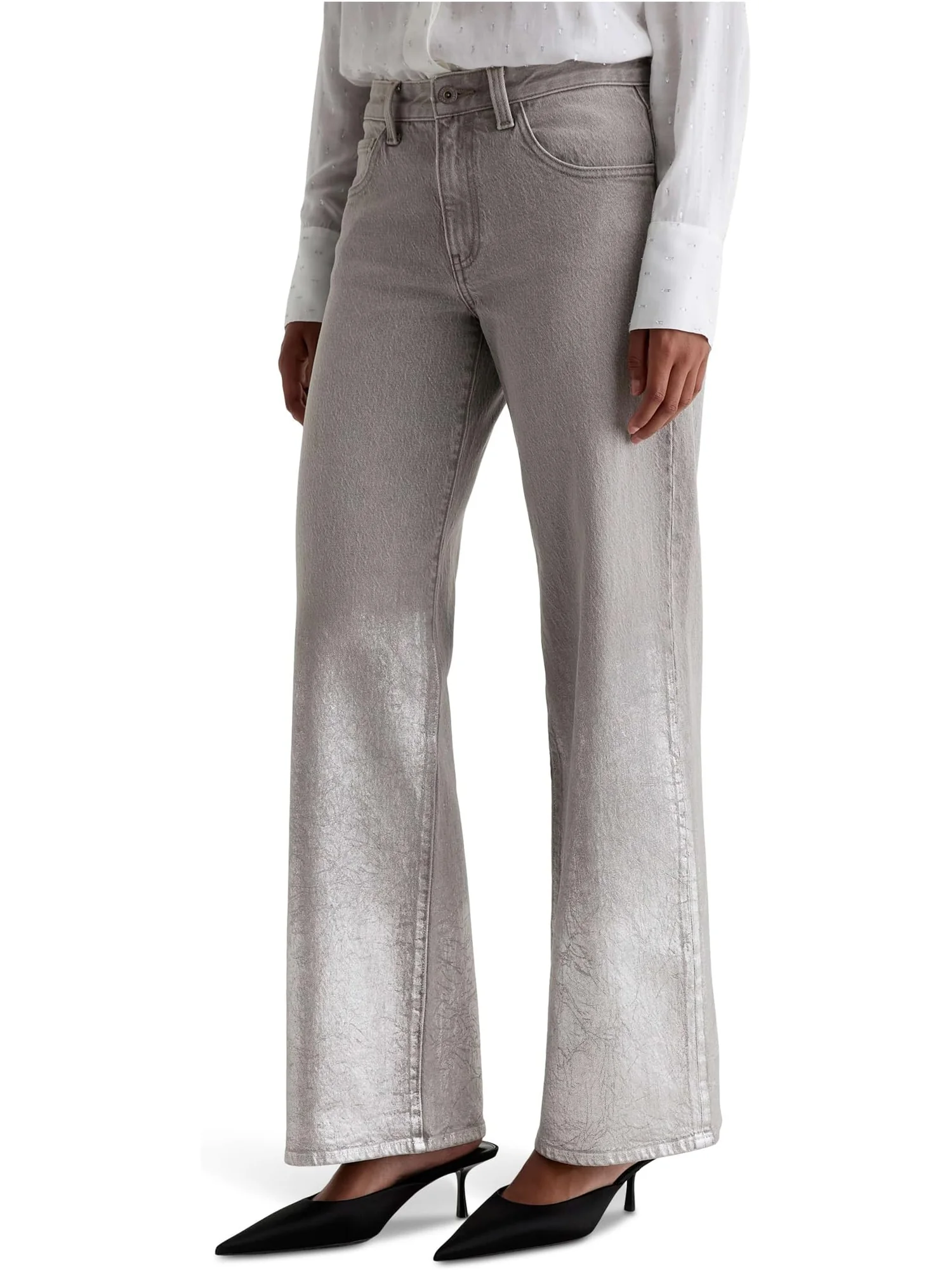 Джинсы AG Jeans Women's Adria Low Rise Baggy Wide Leg — изображение 3 из 6, серебристый