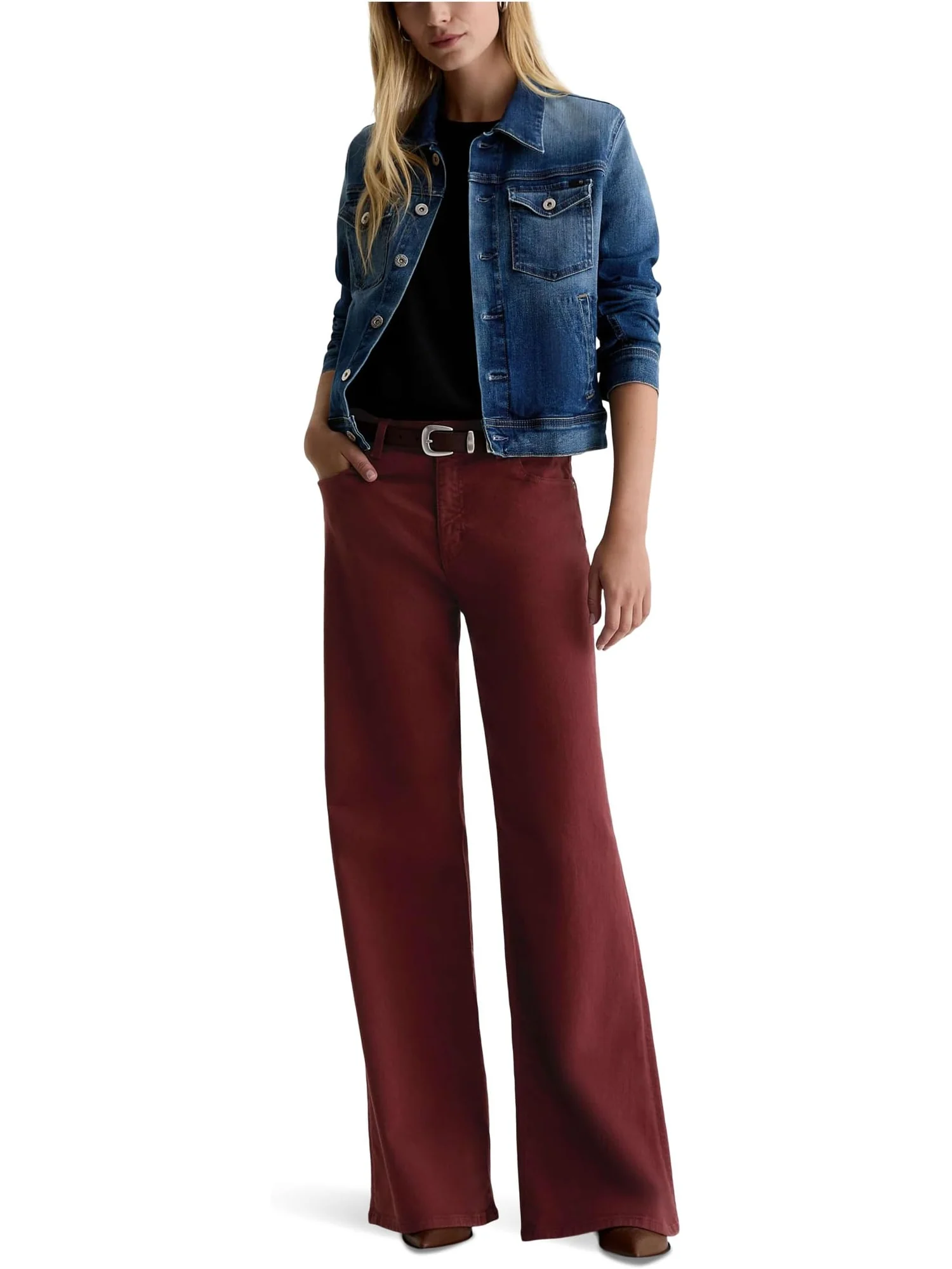 Джинсы AG Jeans Women's Saige Mid Rise Wide Leg — изображение 5 из 5, клюквенный