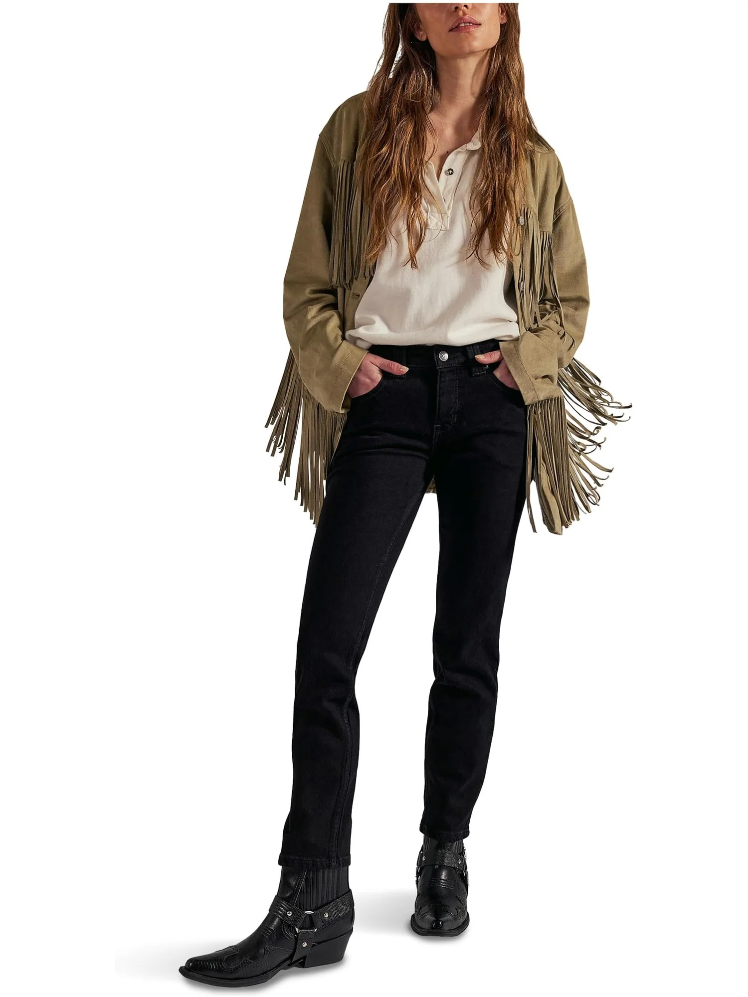Брюки Free People Women's Oracle Low Rise Slim Stra — изображение 1 из 3, черный