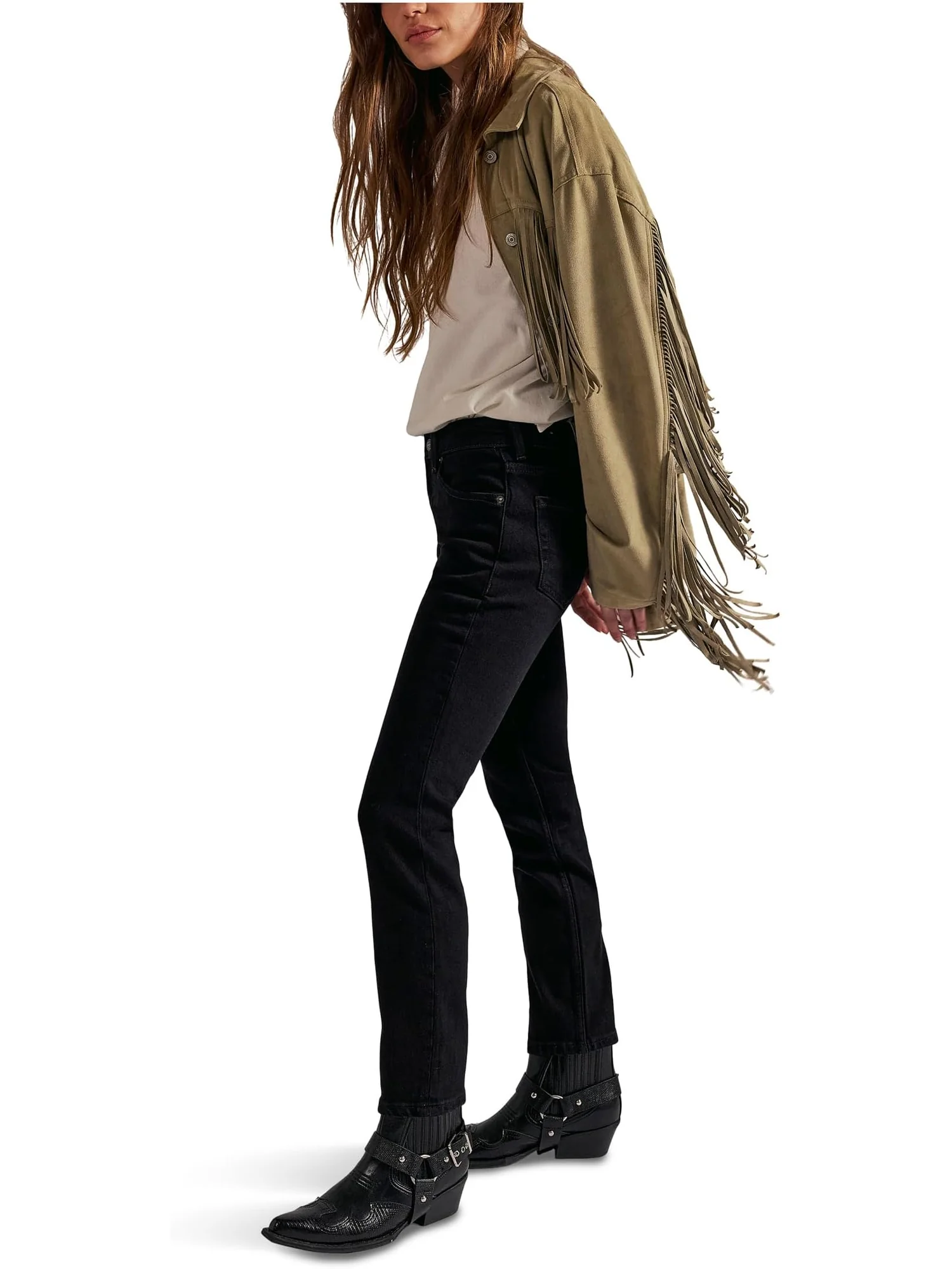 Брюки Free People Women's Oracle Low Rise Slim Stra — изображение 3 из 3, черный