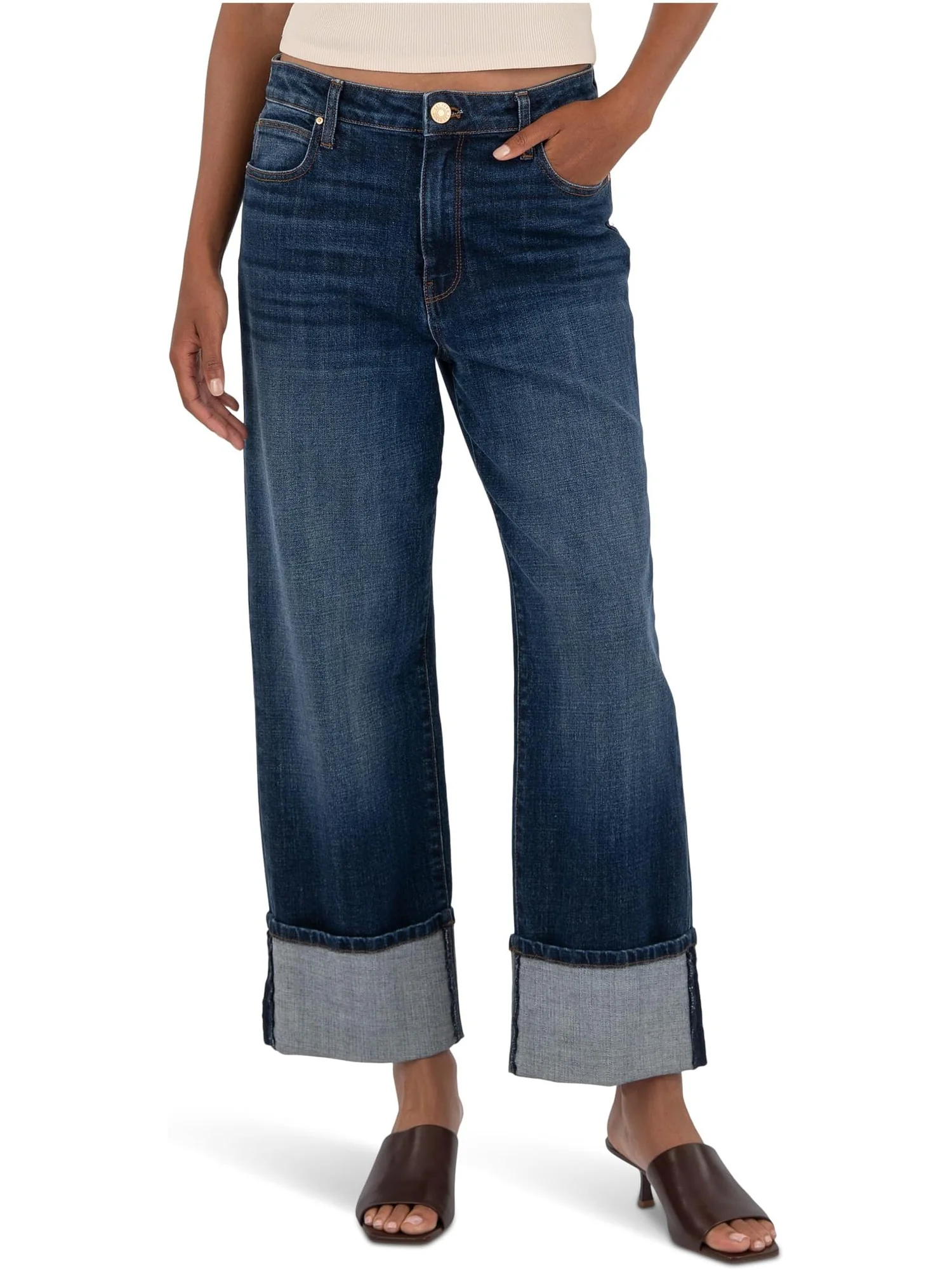 Джинсы KUT from the Kloth Women's Sienna High-Rise Straight Leg-Roll Up 5" in Clarity, Clarity