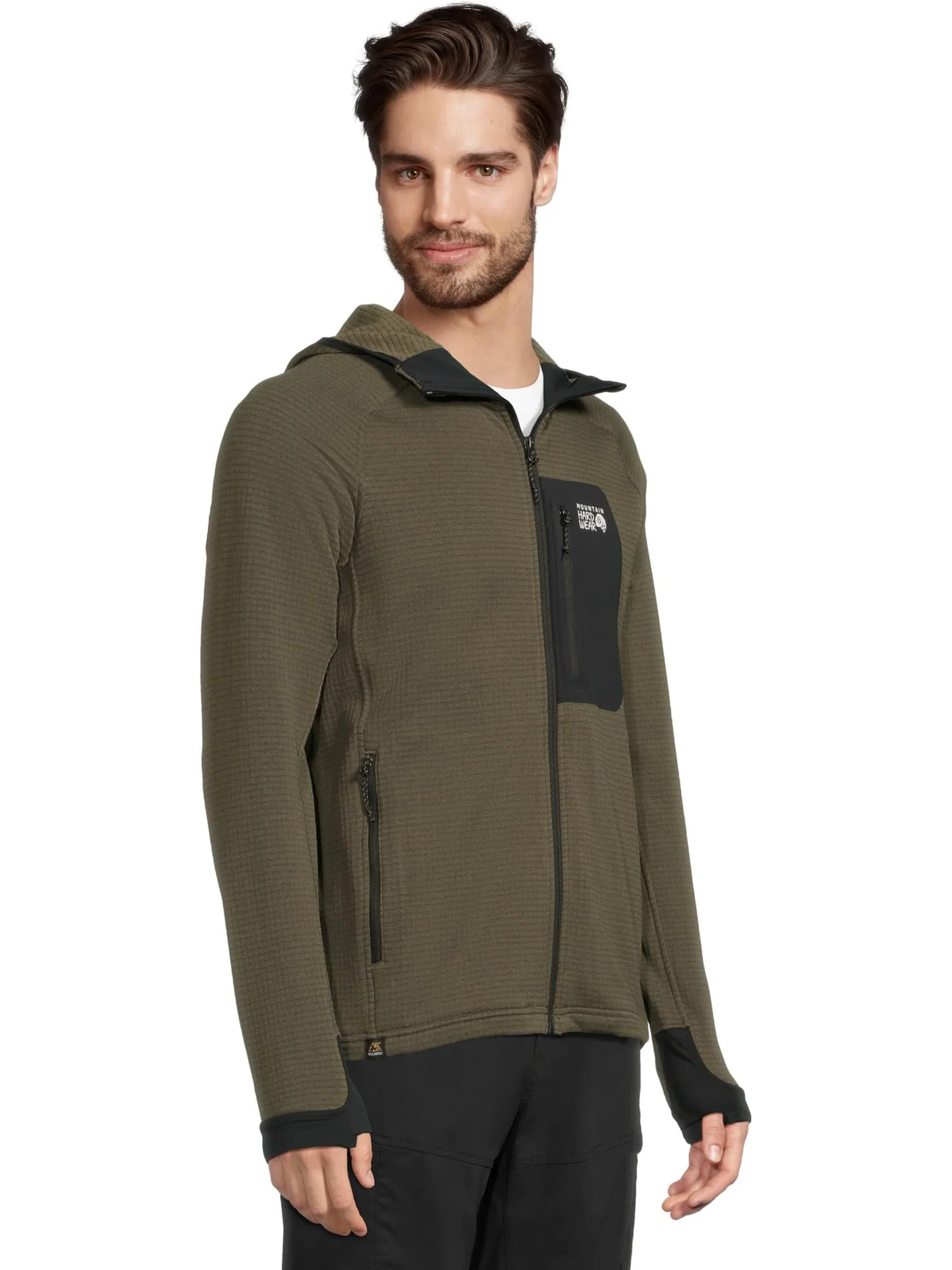 Мужская толстовка с капюшоном Polartec Power Grid на молнии Mountain Hardwear, Ridgeline Heather — изображение 2 из 5, серый