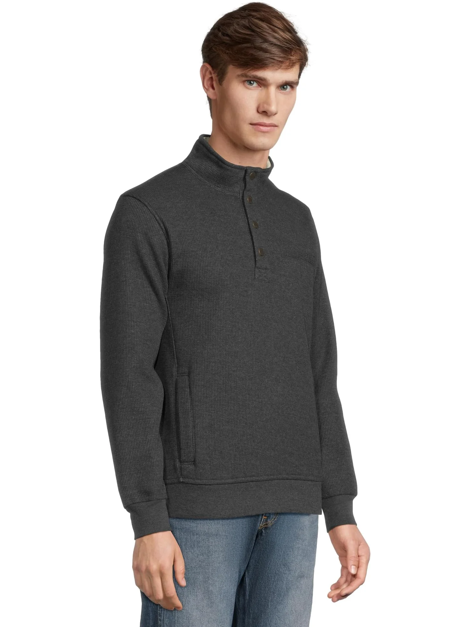 Мужская флисовая кофта Katahdin Iron Works Bonded Waffle Mock Neck L.L.Bean — изображение 2 из 5, темно-серый