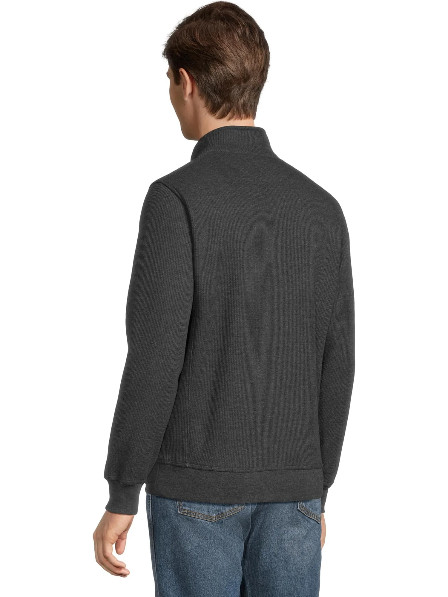 Мужская флисовая кофта Katahdin Iron Works Bonded Waffle Mock Neck L.L.Bean — изображение 3 из 5, темно-серый