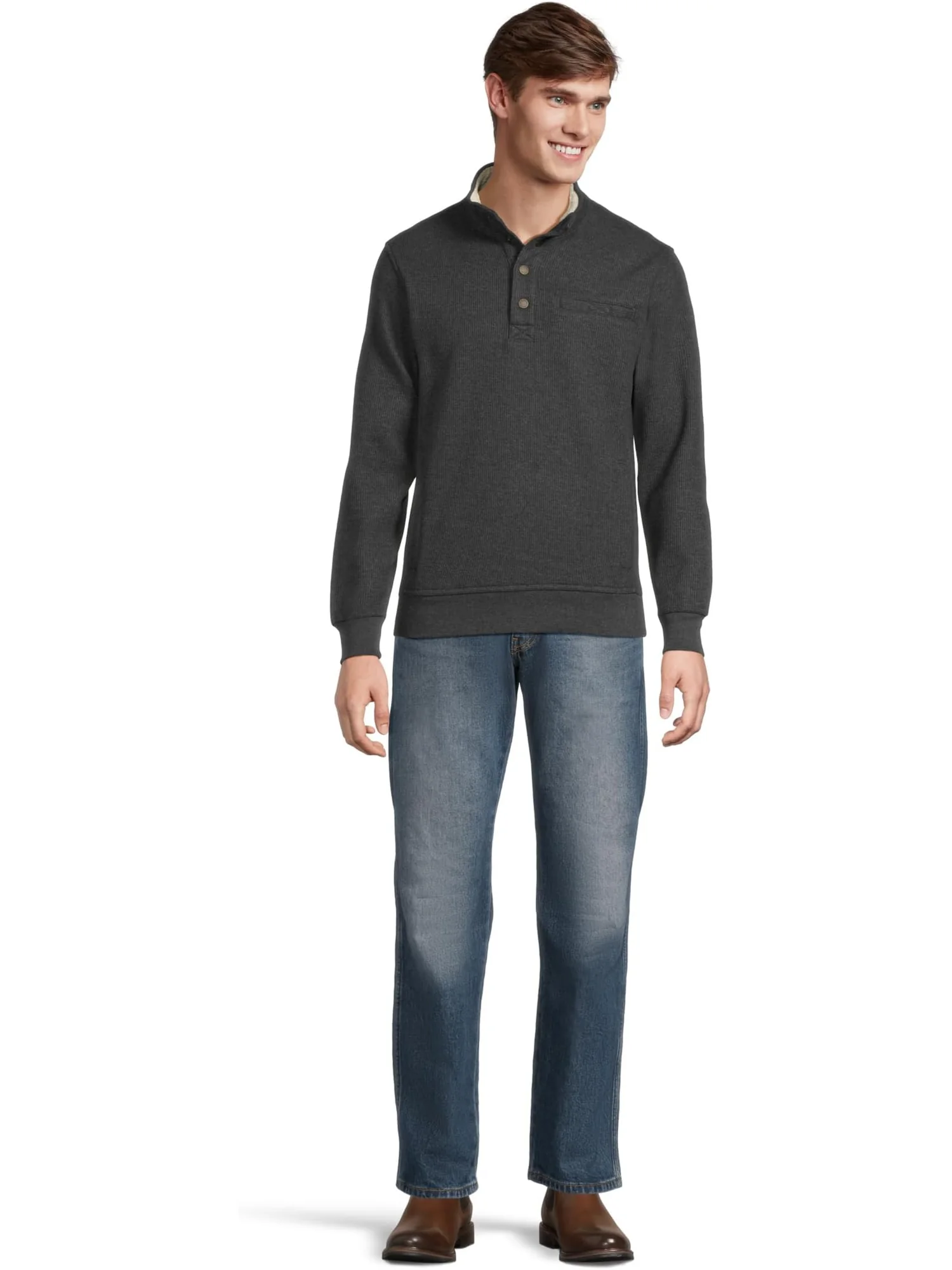 Мужская флисовая кофта Katahdin Iron Works Bonded Waffle Mock Neck L.L.Bean — изображение 5 из 5, темно-серый