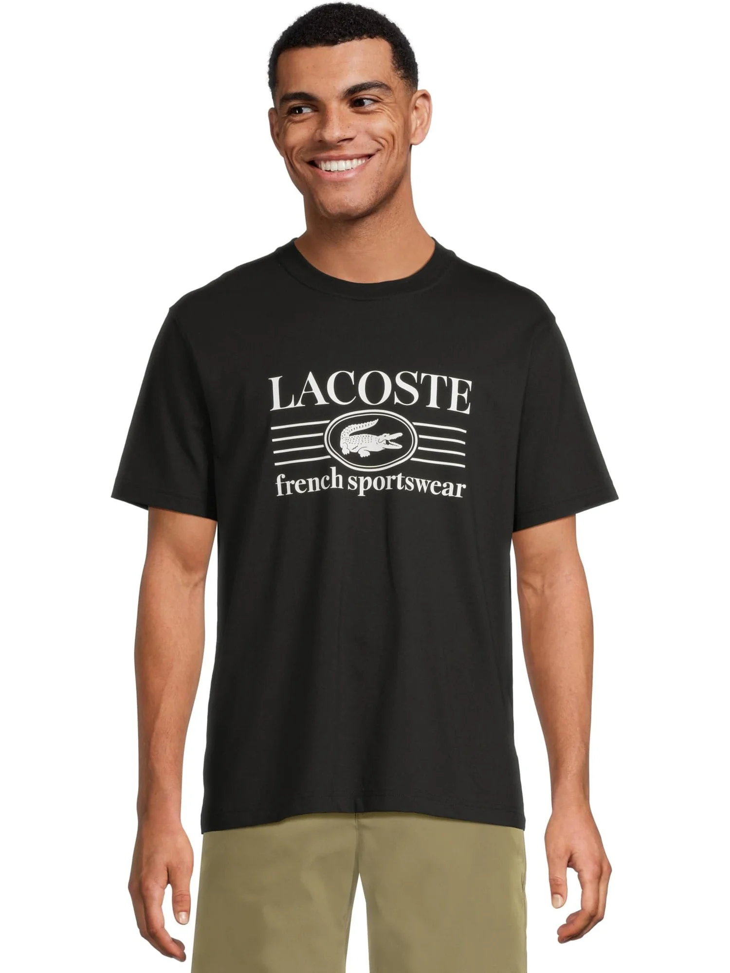 Мужская классическая хлопковая футболка с принтом Lacoste — изображение 1 из 5, черный