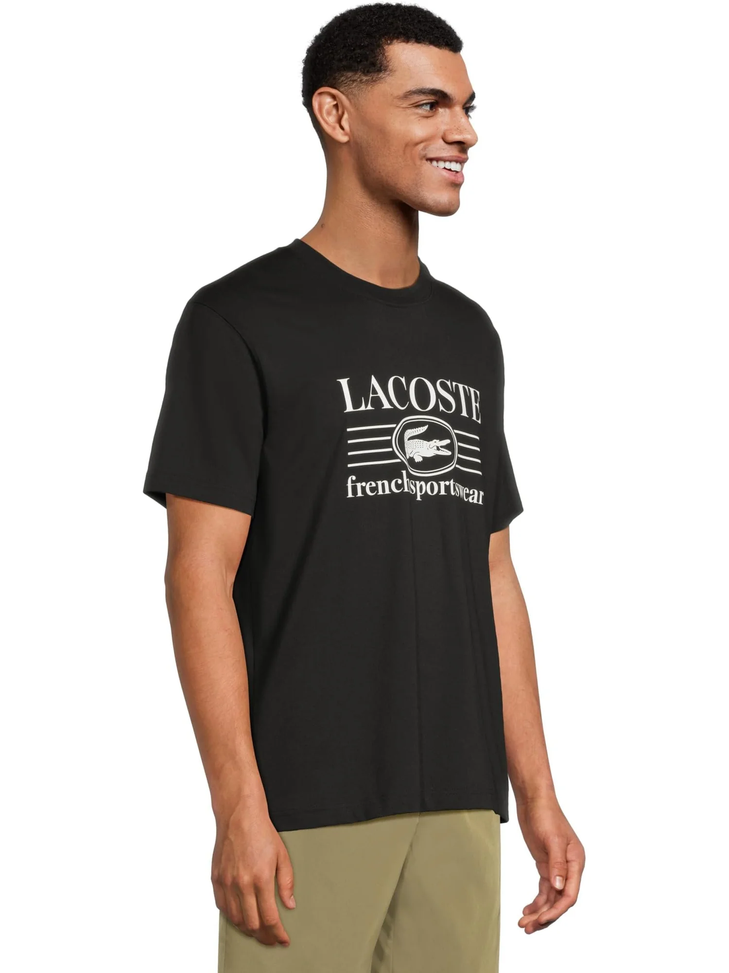 Мужская классическая хлопковая футболка с принтом Lacoste — изображение 2 из 5, черный