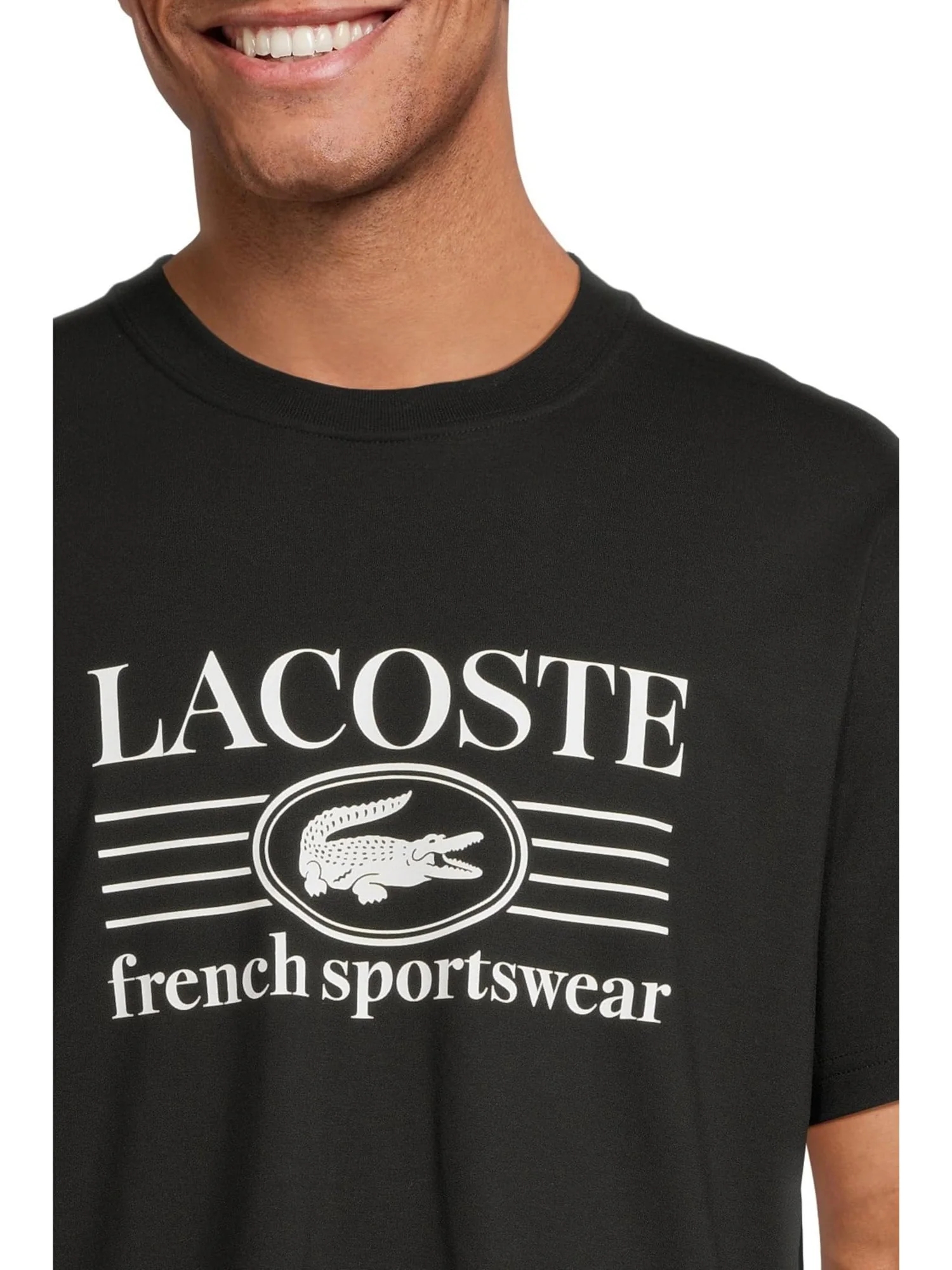Мужская классическая хлопковая футболка с принтом Lacoste — изображение 4 из 5, черный