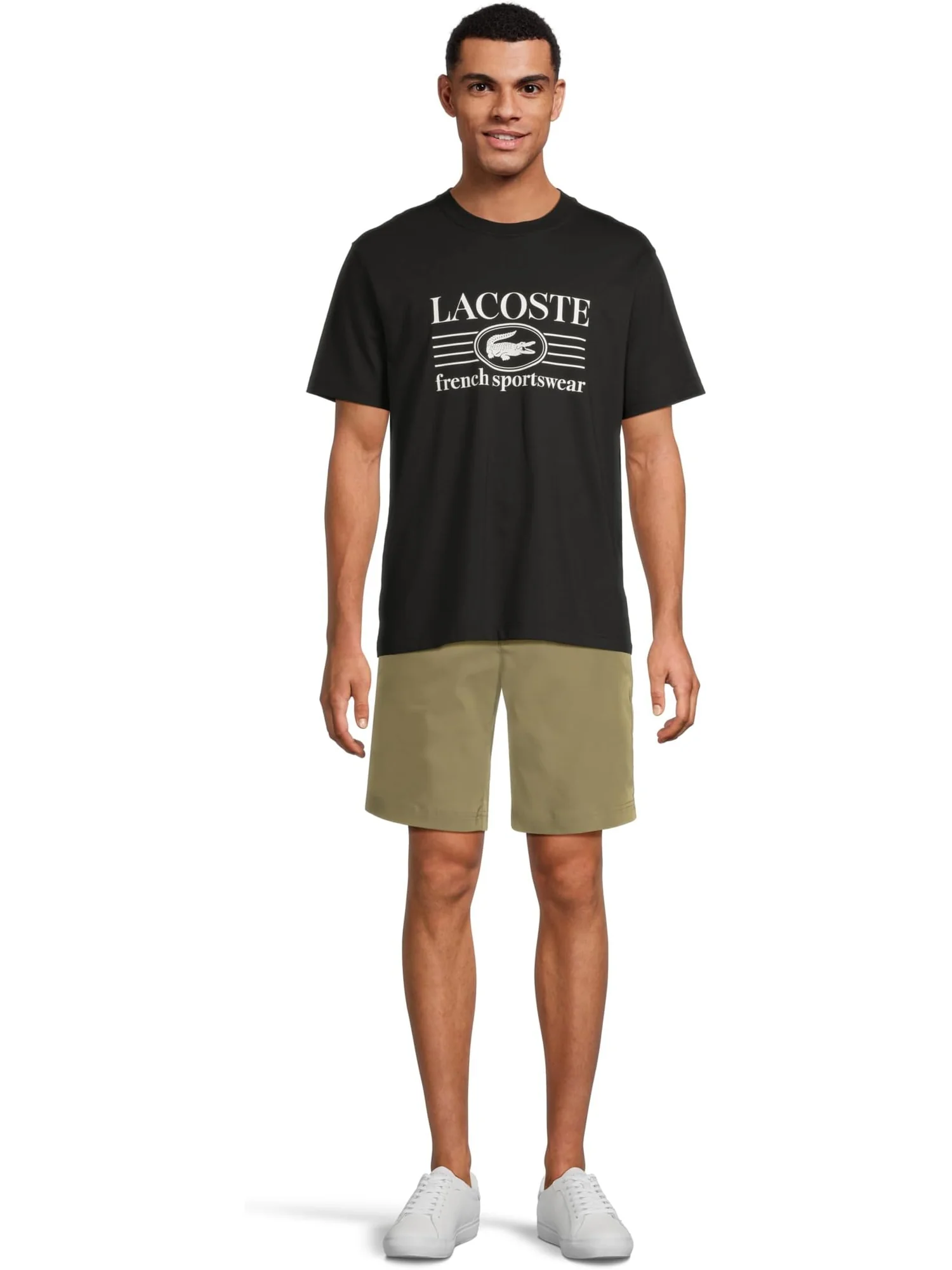 Мужская классическая хлопковая футболка с принтом Lacoste — изображение 5 из 5, черный