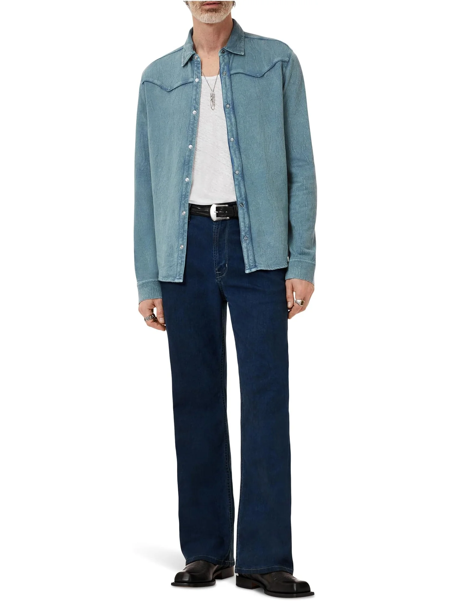 Мужская рубашка Miner Western K6943F25 John Varvatos, Demin Hthr — изображение 5 из 5, серый