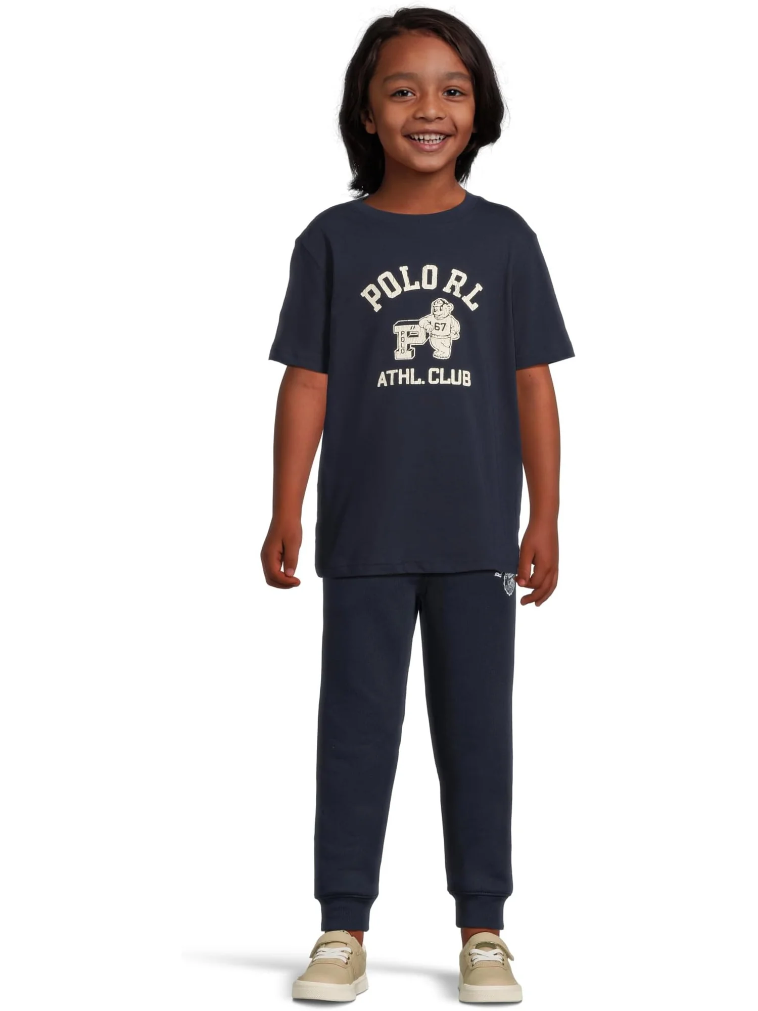 Футболка из хлопкового джерси с логотипом Polo Ralph Lauren Kids — изображение 4 из 4, темно-синий