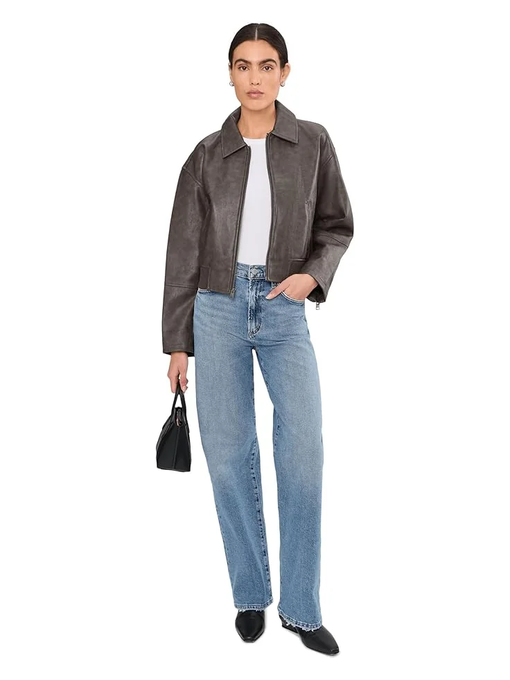 Женская куртка-бомбер Levi's Faux Leather With Laydown Collar — изображение 2 из 5, пепельный