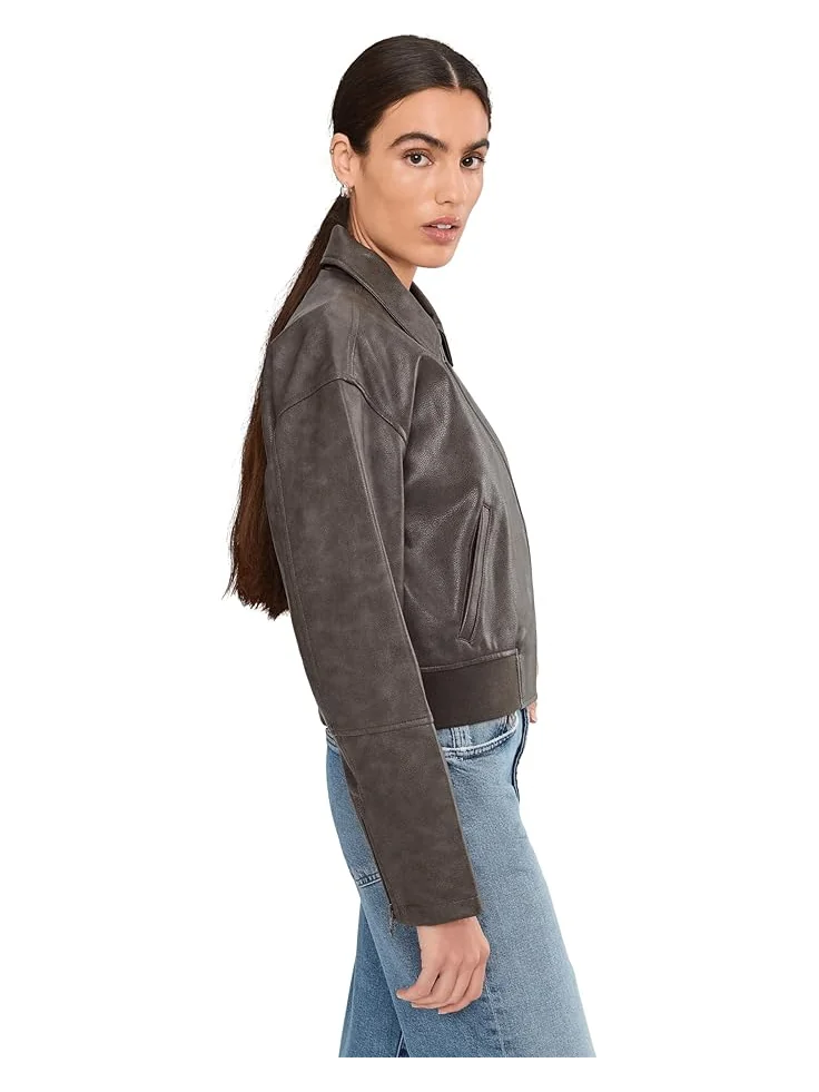 Женская куртка-бомбер Levi's Faux Leather With Laydown Collar — изображение 3 из 5, пепельный