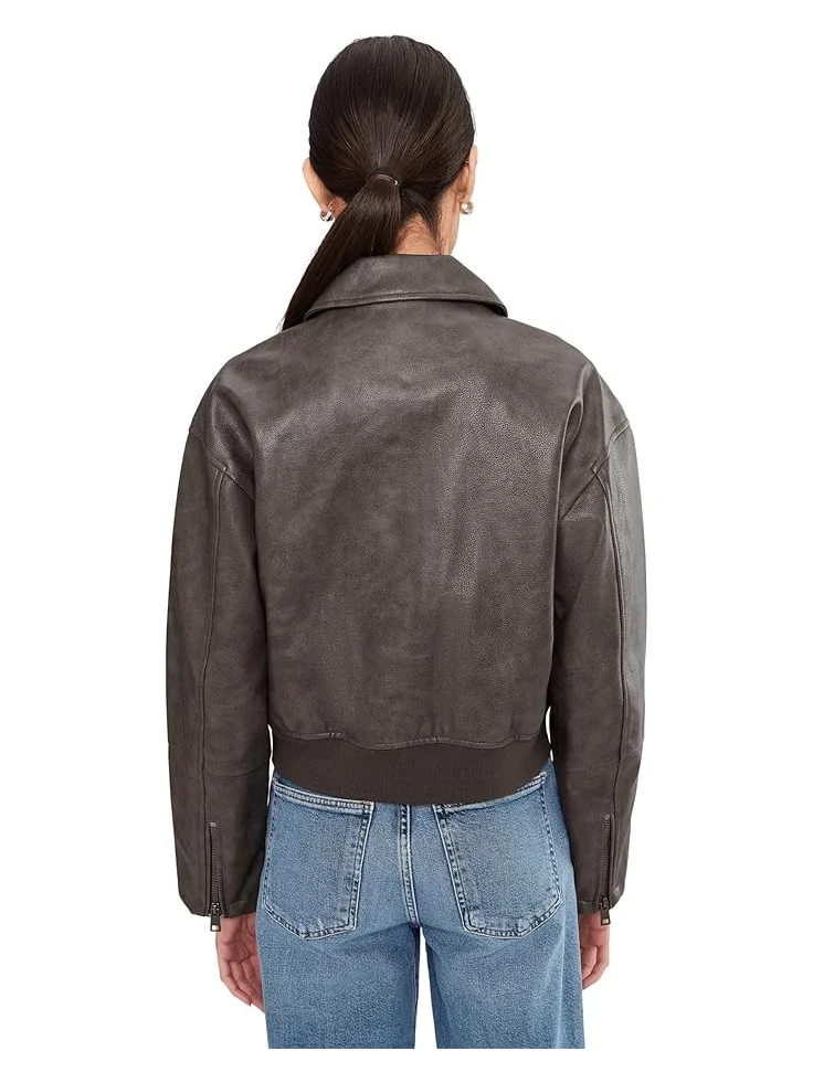 Женская куртка-бомбер Levi's Faux Leather With Laydown Collar — изображение 4 из 5, пепельный