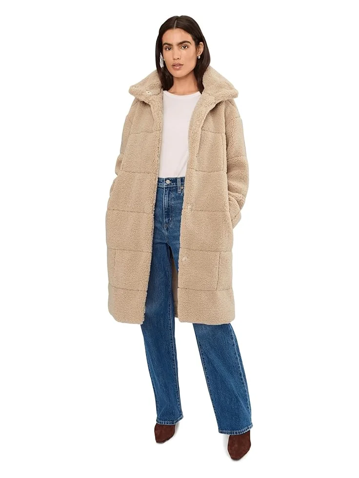 Женская удлиненная стеганая куртка-толстовка Levi's Long Length Quilted Teddy — изображение 2 из 5, бежевый