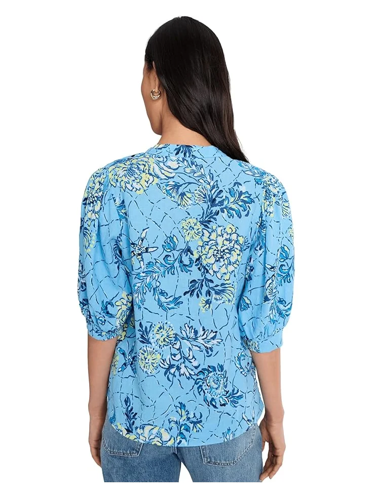 Женская блуза Lilly Pulitzer Mialeigh с рукавом три четверти из льна — изображение 4 из 5, синий