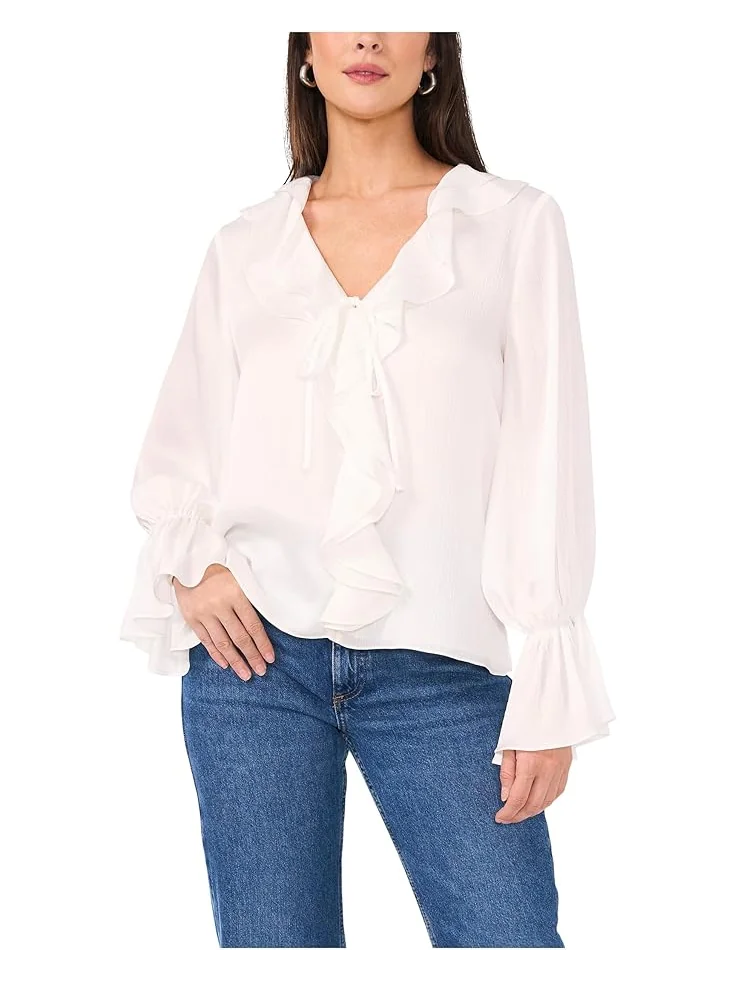 Женская блузка Vince Camuto Double Ruffle Front V-Neck с оборками на манжетах — изображение 1 из 3, слоновая кость