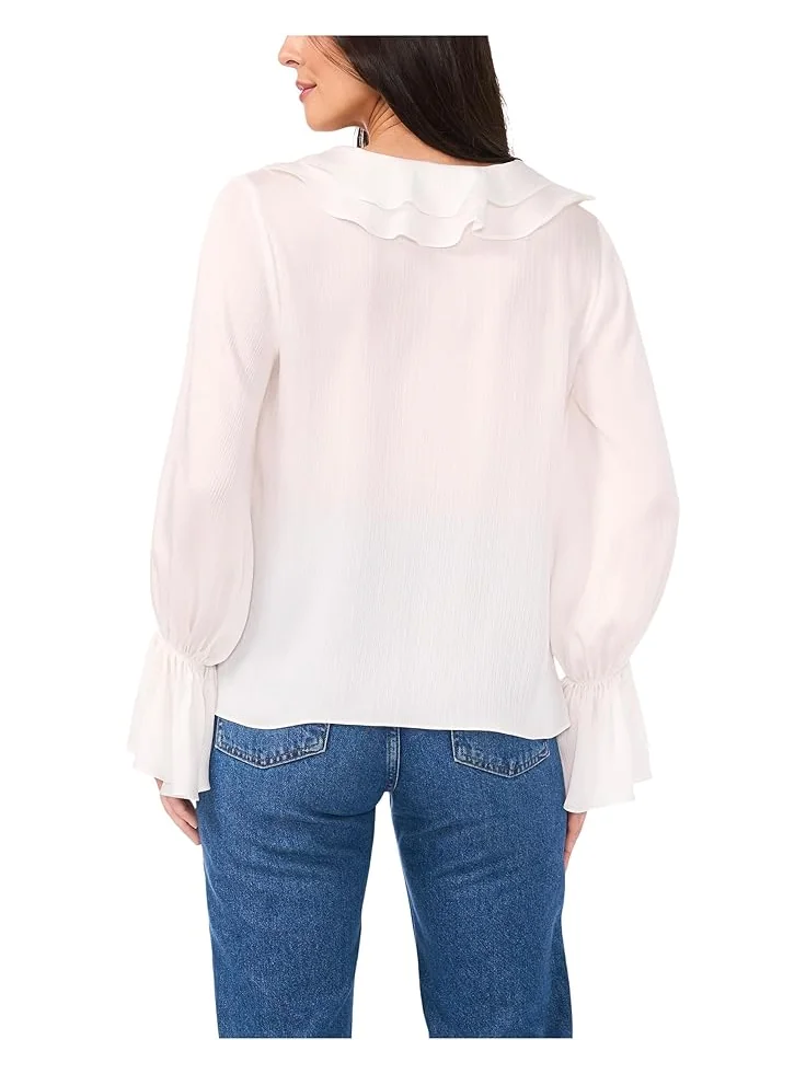 Женская блузка Vince Camuto Double Ruffle Front V-Neck с оборками на манжетах — изображение 2 из 3, слоновая кость