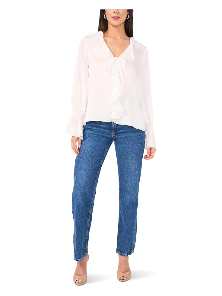 Женская блузка Vince Camuto Double Ruffle Front V-Neck с оборками на манжетах — изображение 3 из 3, слоновая кость