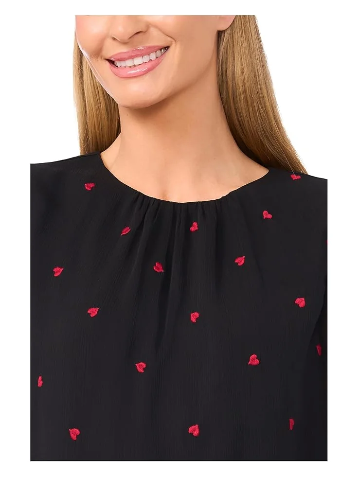 Женская блузка CeCe 3/4 Sleeve Shirred Neck Embroidery Hearts — изображение 3 из 3, насыщенный черный