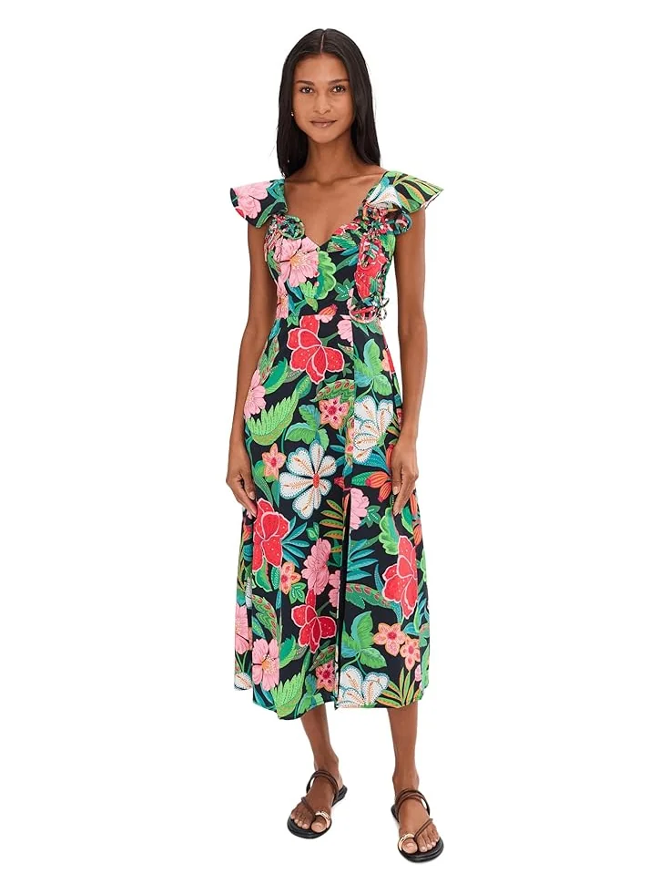 Женское платье миди Adrianna Papell 3D Floral Print — изображение 1 из 5, черный мульти