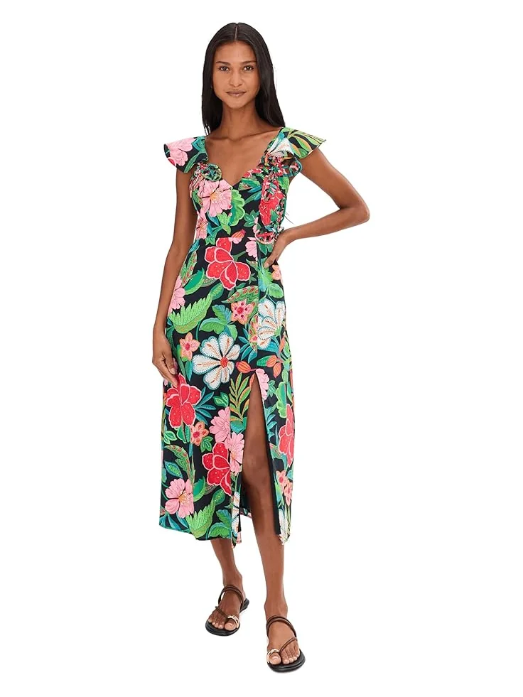 Женское платье миди Adrianna Papell 3D Floral Print — изображение 2 из 5, черный мульти