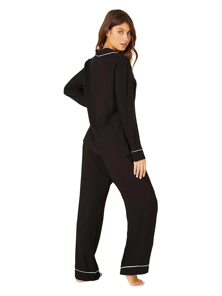 Женский комплект пижамы Cosabella Bella Relaxed Long Sleeve Top Pants — изображение 2 из 2, черный/слоновая кость