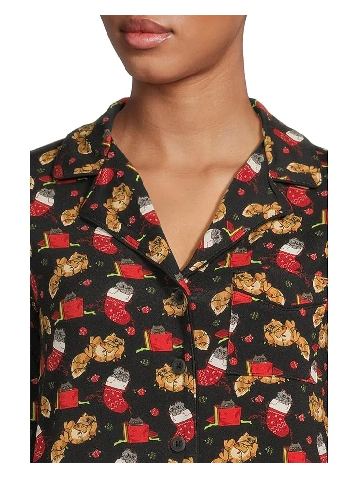 Женский пижамный комплект MeUndies Long Sleeve Modal, Whisker Wonderland — изображение 4 из 5, бежевый