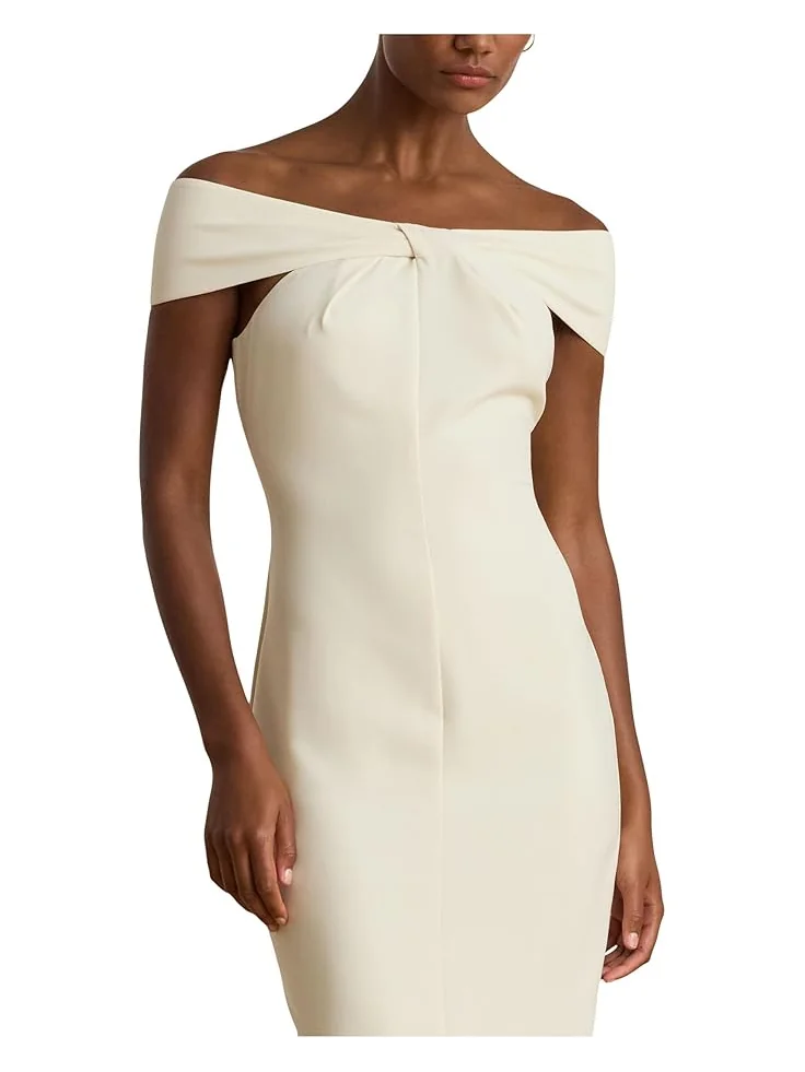 Женское коктейльное платье Lauren Ralph Lauren Twist-Front Crepe — изображение 3 из 3, кремовый