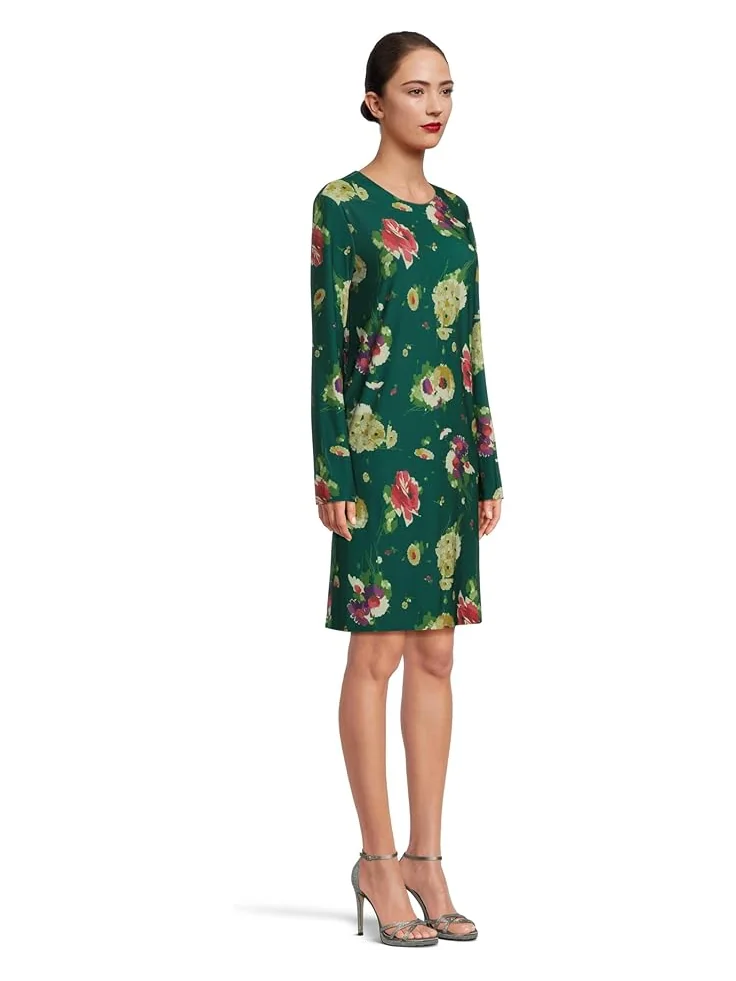 Женское платье Norma Kamali Long Sleeve Crew Dress To Knee — изображение 2 из 4, зеленый мульти